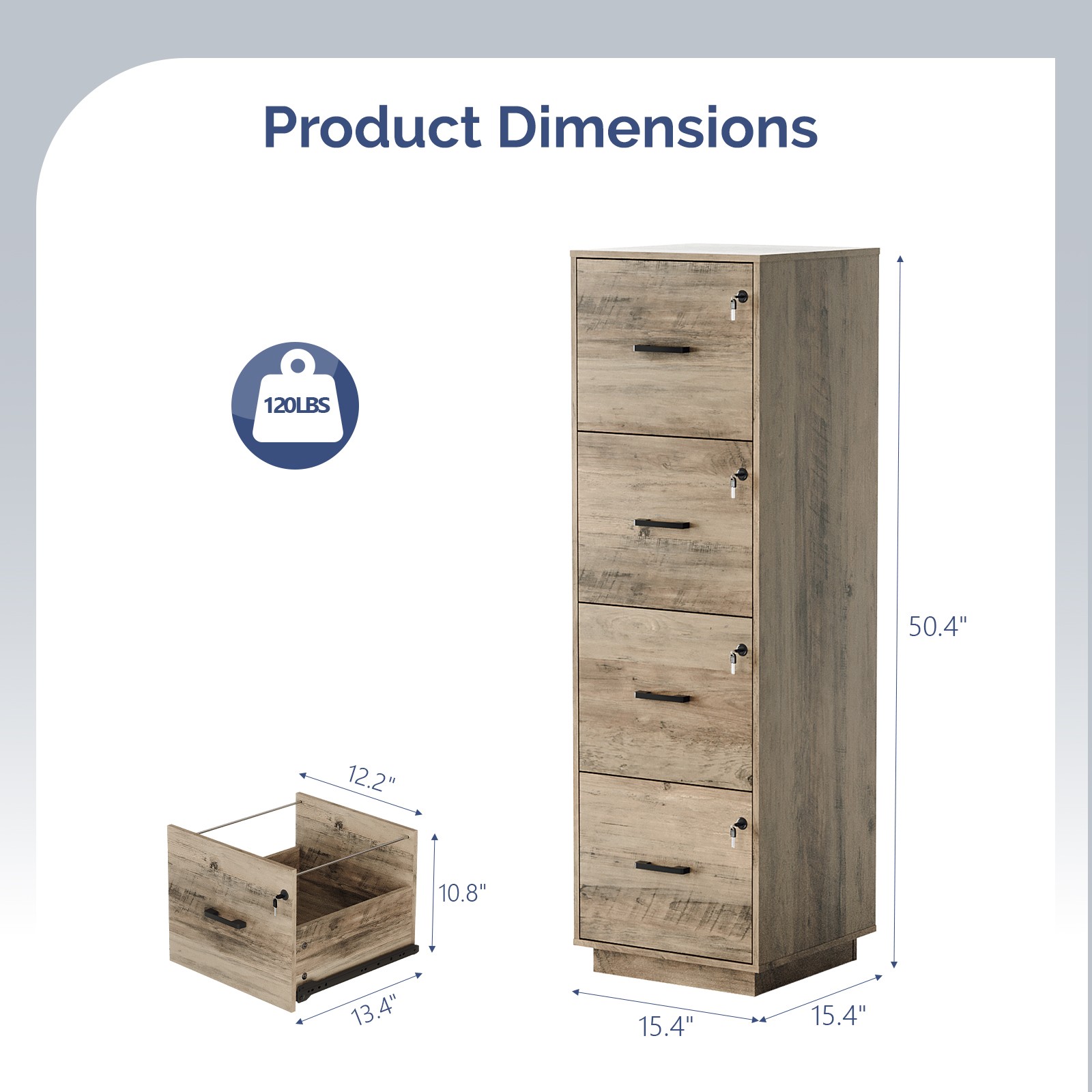 4-Drawer Tall File Cabinet with Independent Locks, Letter-Size Hanging Anti-Tip