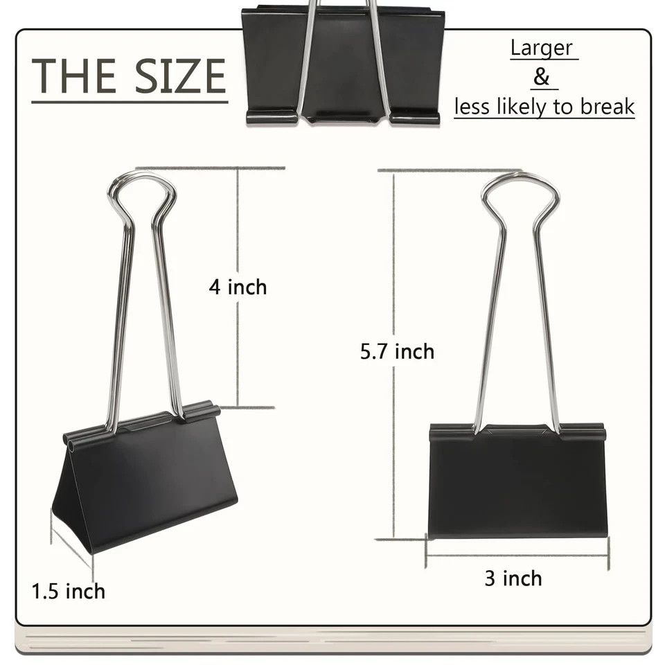 8 Pcs 3 Inch Jumbo Binder Clips Heavy Duty Large Paper Clamps for Office