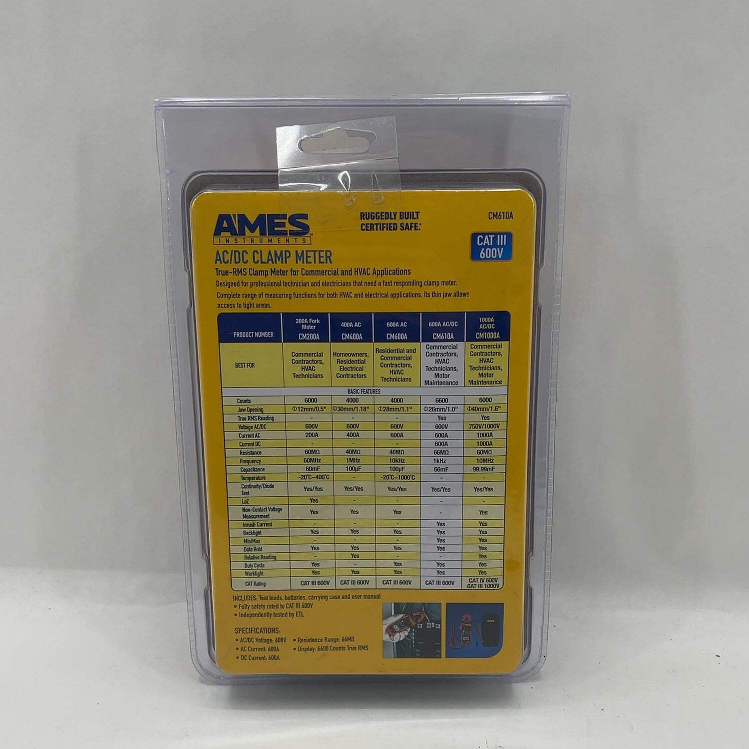 New Ames Instruments CM610A 600V AC/DC Clamp Meter
