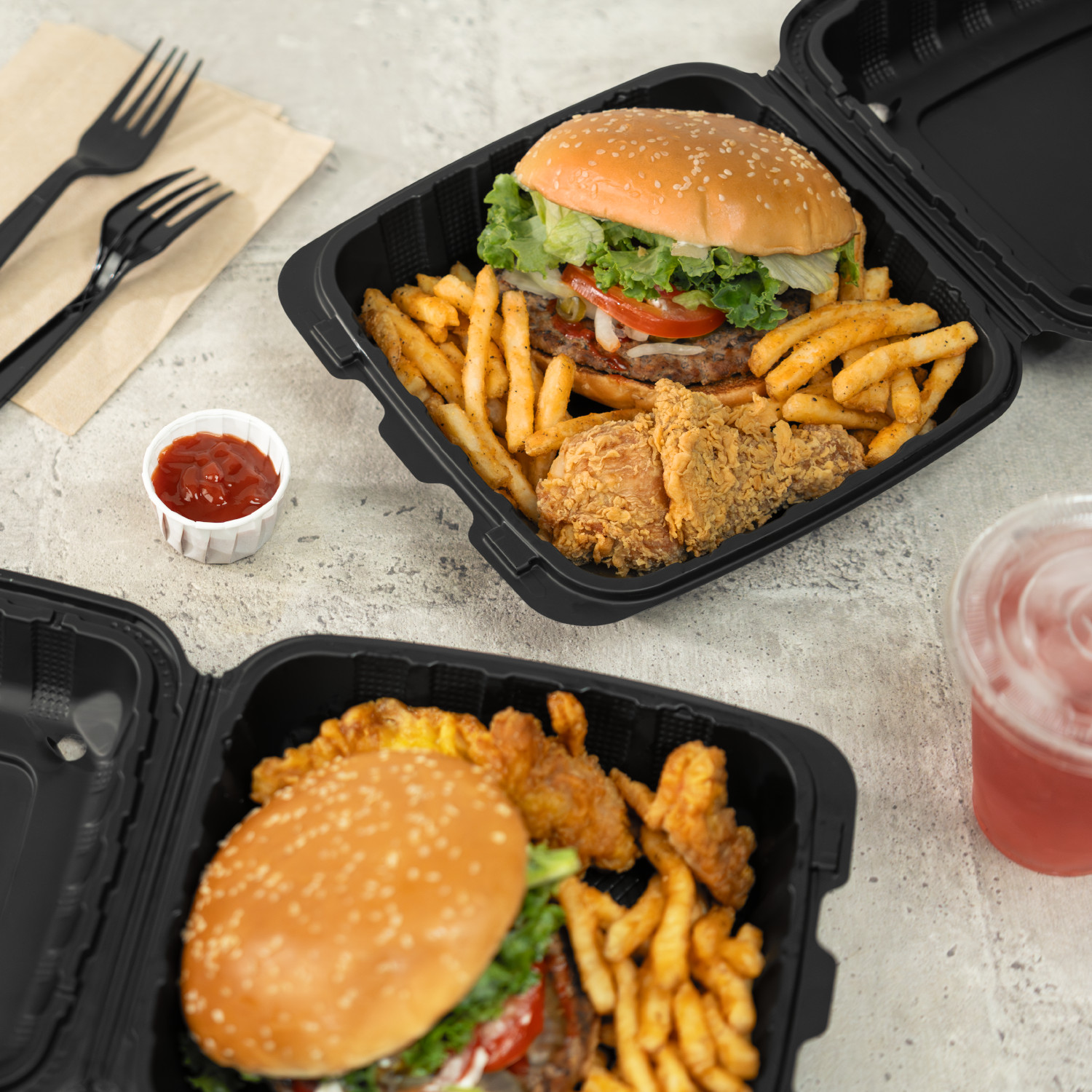 Karat Earth 8″ x 8″ Mineral Filled PP Hinged Container, 1 compartment – Black