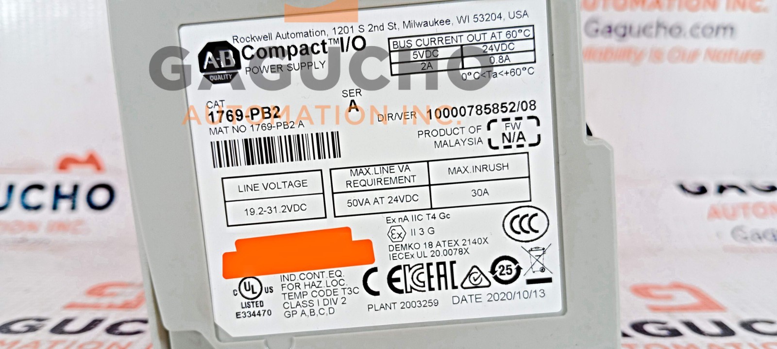 Allen Bradley 1769-PB2 /A CompactLogix Power Supply 24V Input 2A@5VDC 0.8A@24VDC