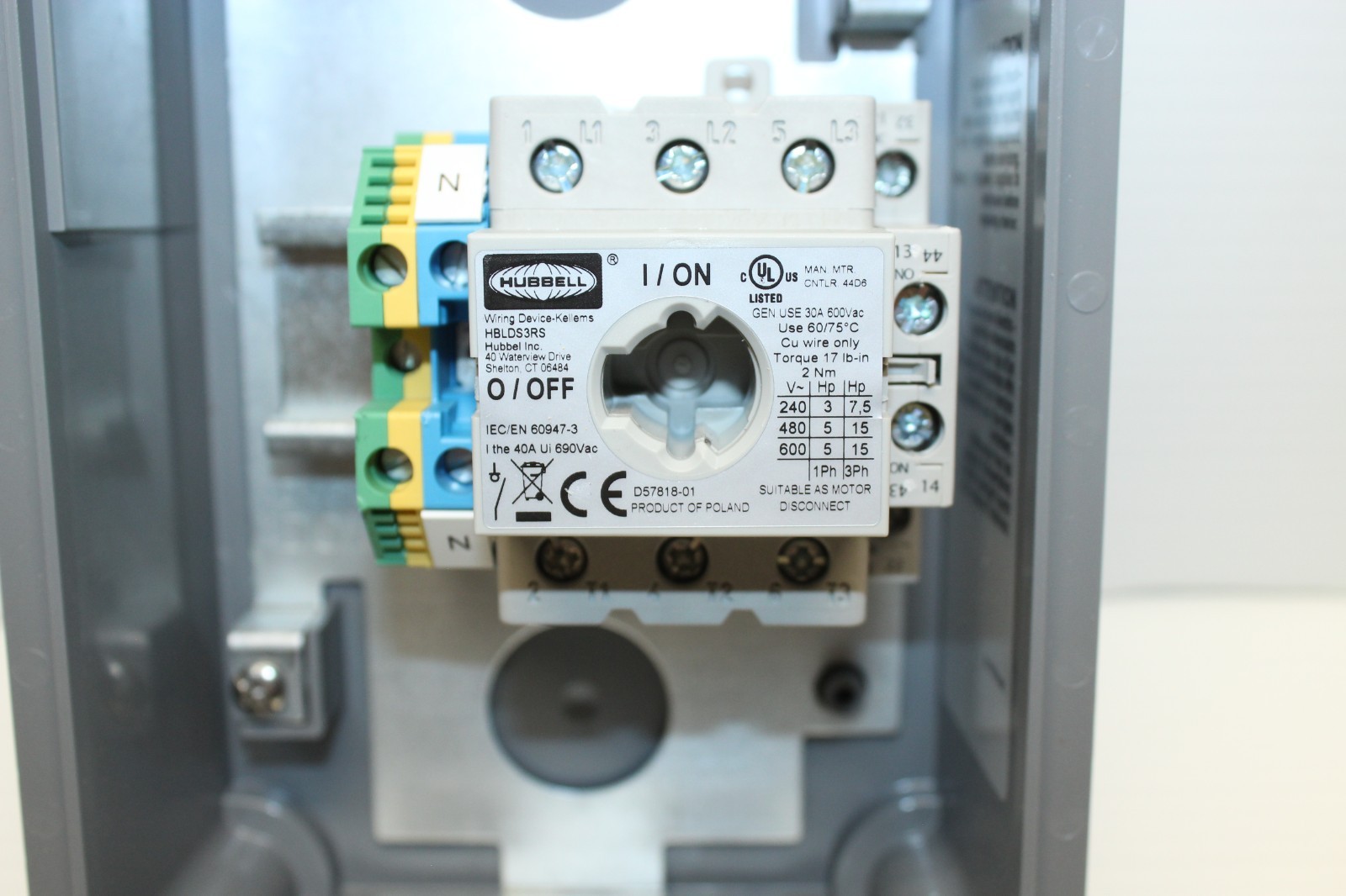 Hubbell Wiring Device-Kellems Hblds30ac Disconnect Switch, Nonfusible, 3Pst,