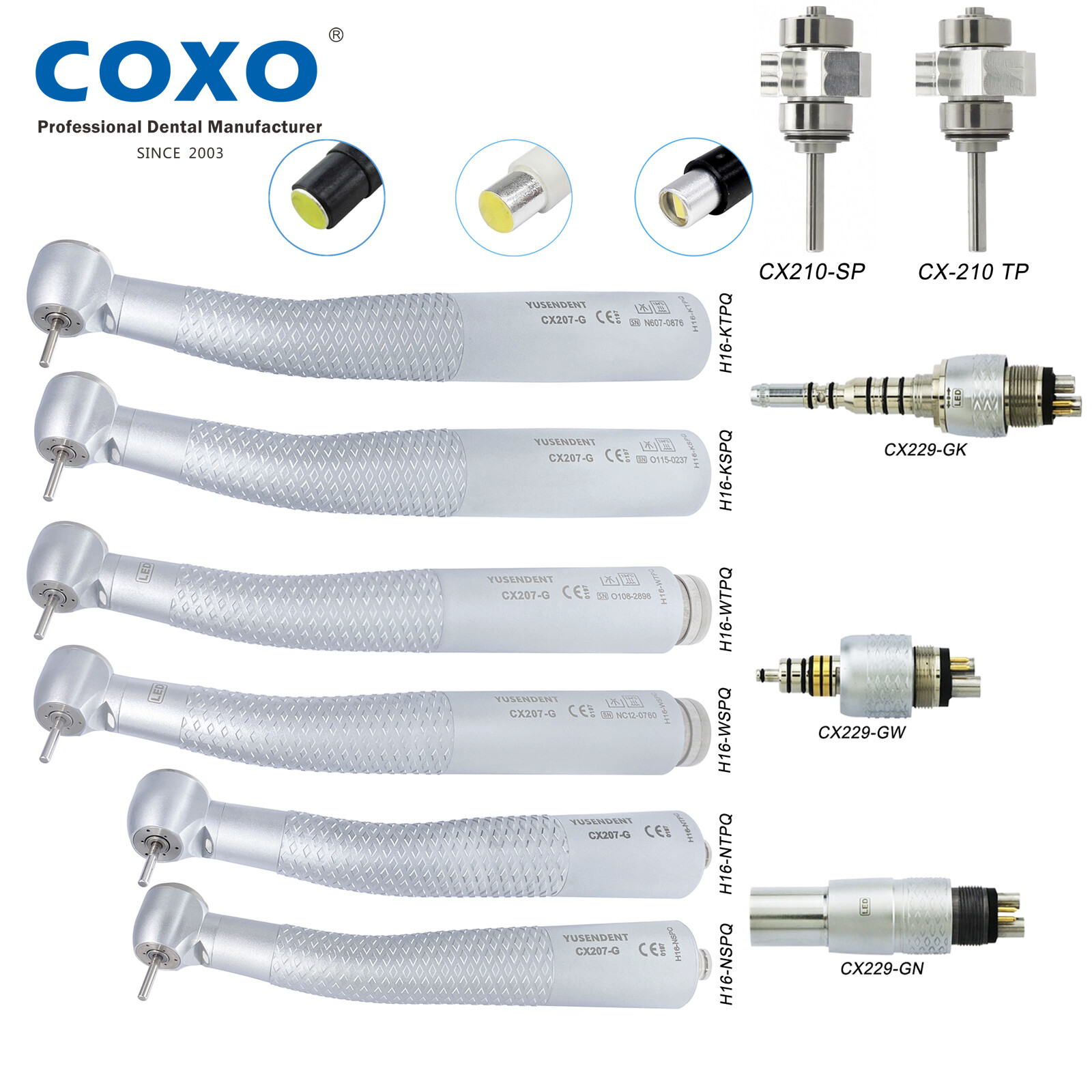 COXO YUSENDENT CX207-G H16 Dental Fiber Optic LED High Speed Handpiece Turbine