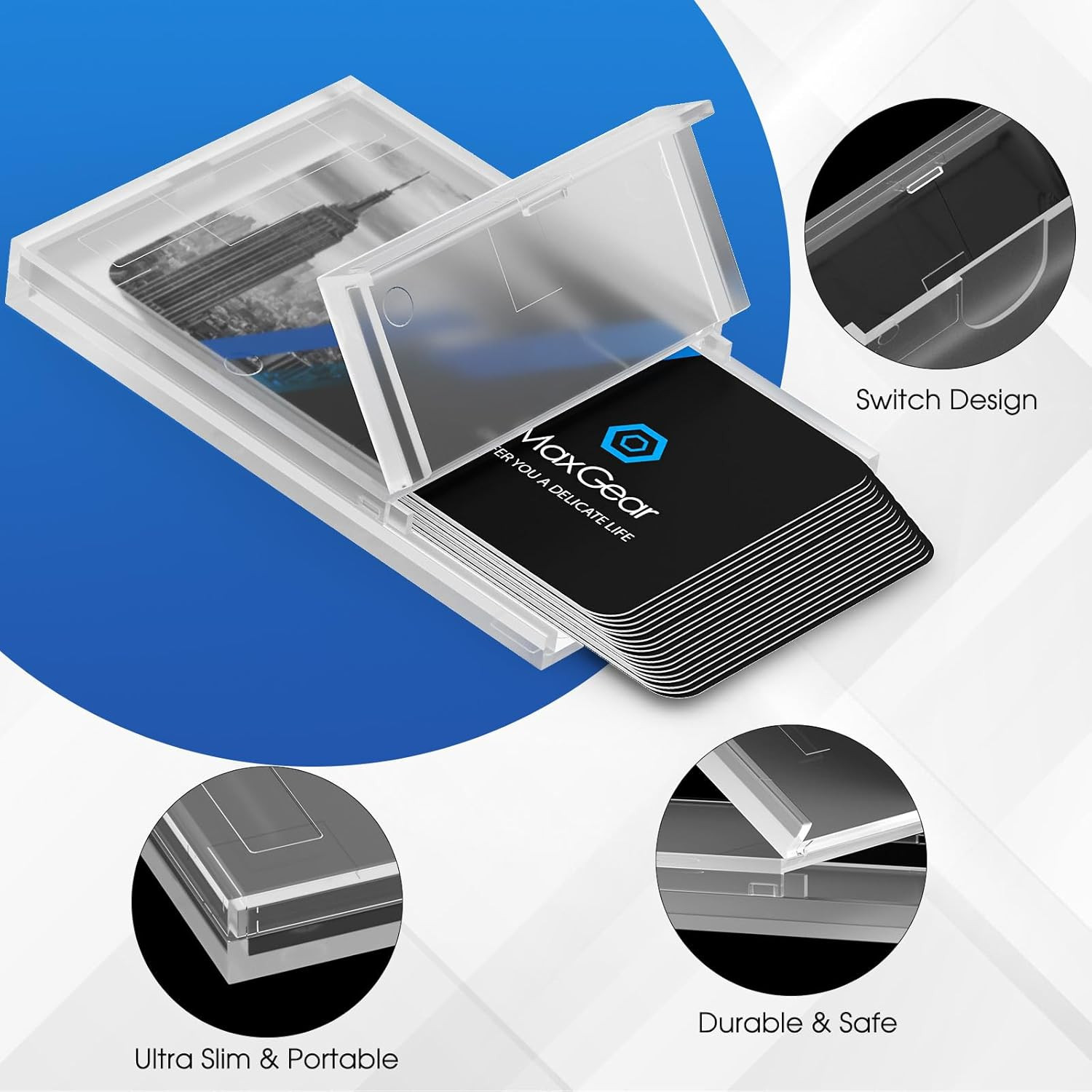 Plastic Business Card Holder 3 Pack | Slim Portable Clear Business Card Case for
