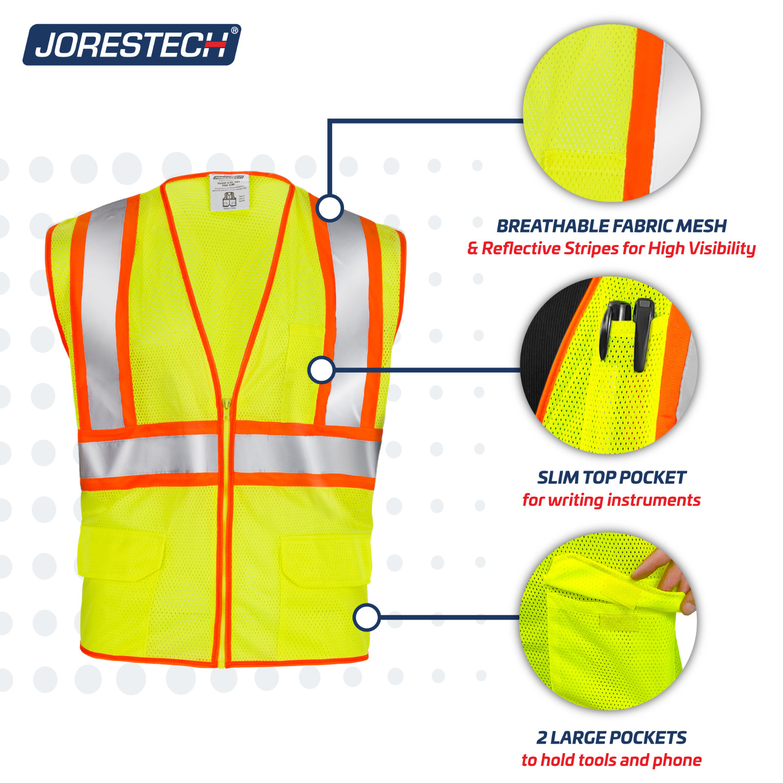 Safety Vest Staff Printed Class 2 Type R Two toned High Vis Lime JORESTECH