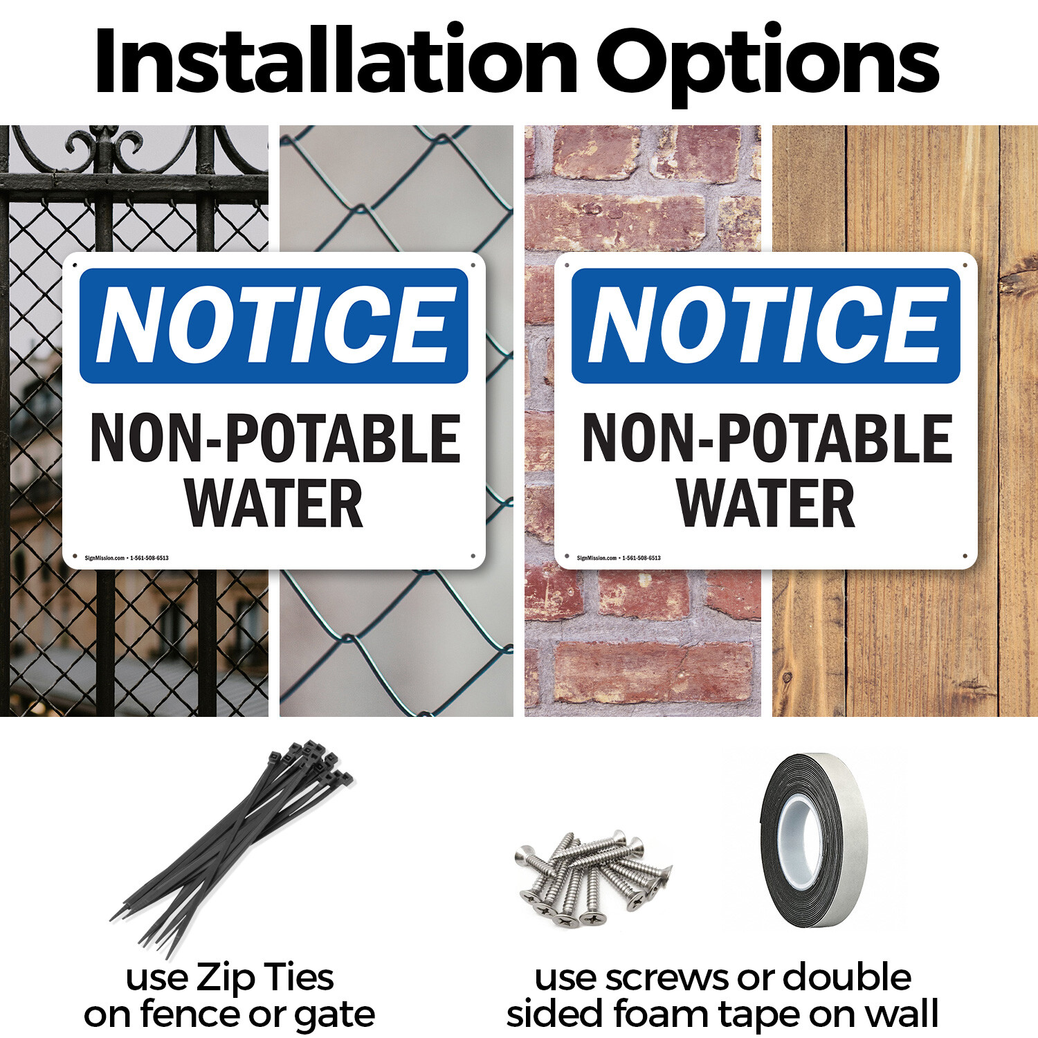 (2 Pack) Non-Potable Water OSHA Notice Sign Decal Metal Plastic