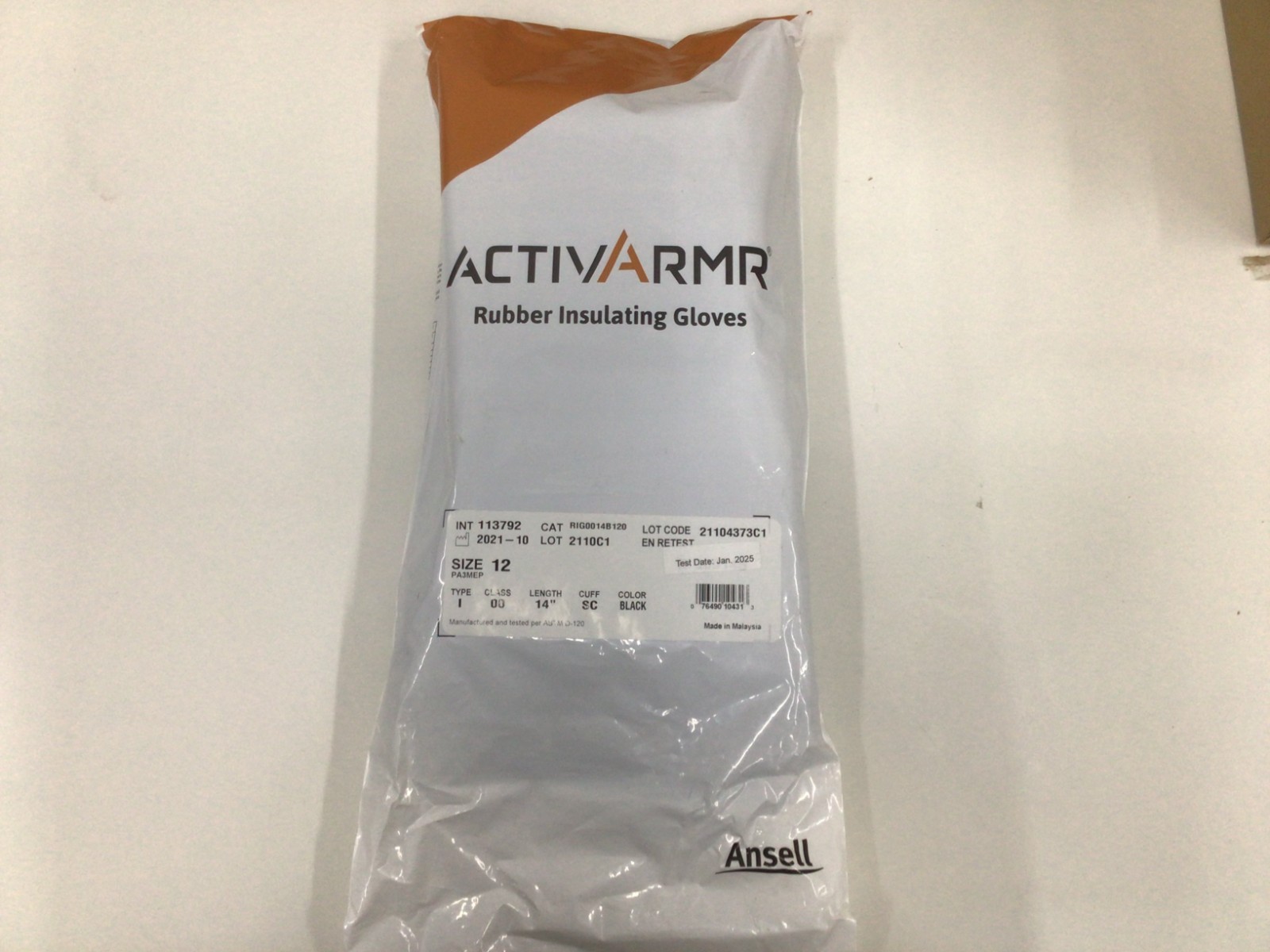 ACTIVARMR – CLASS 00 B 14. SIZE 12 Electrical Insulating Gloves 500V AC/750V DC