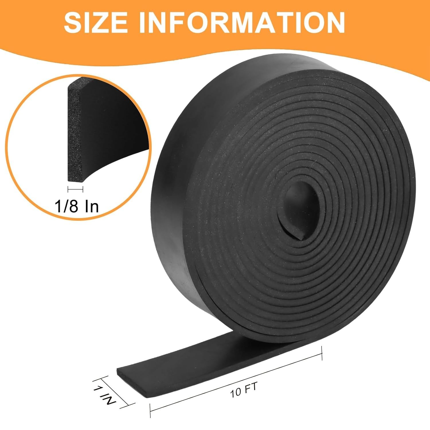 Neoprene Rubber Strip 1in x 1/8in x 10Ft Solid Gasket Seal Black