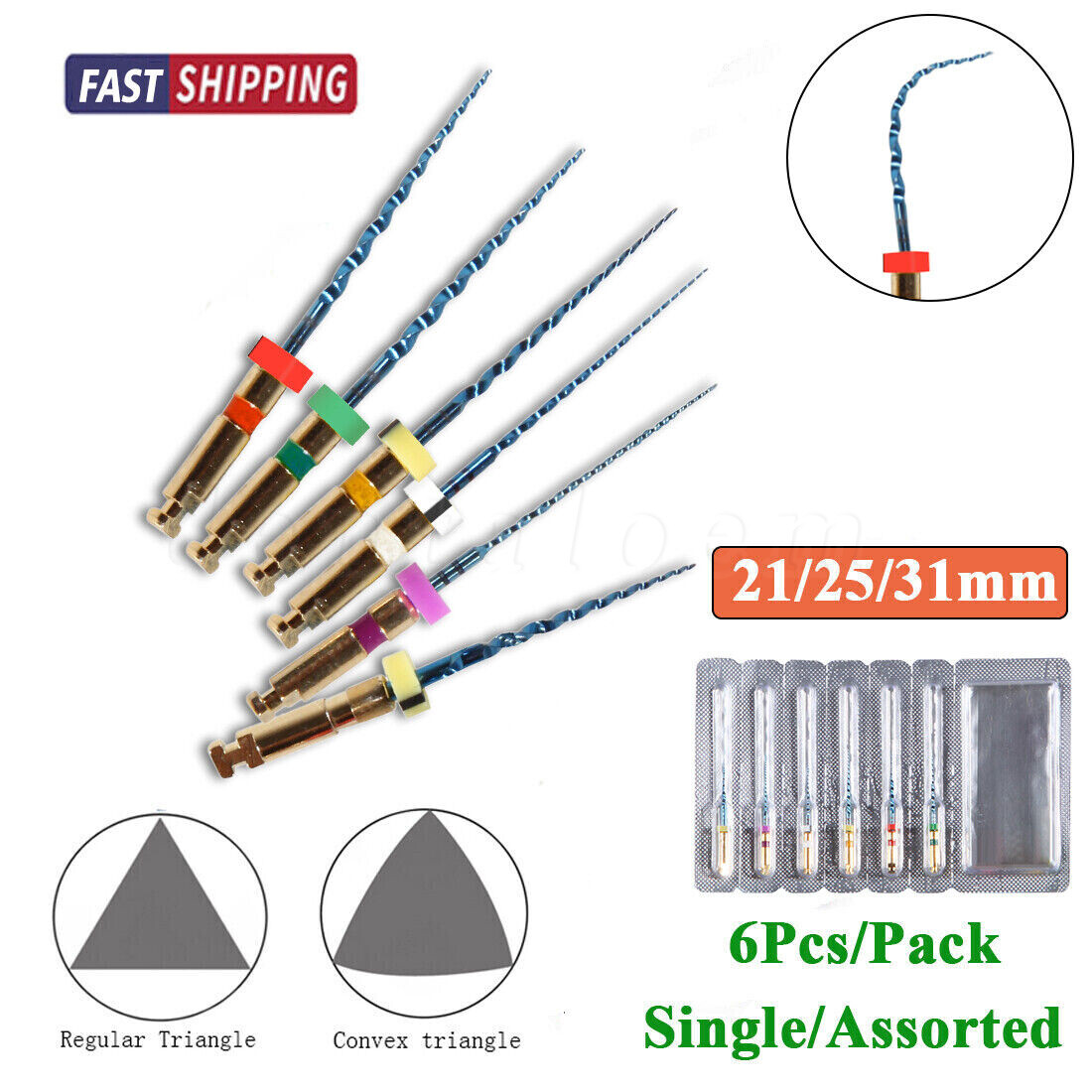 6pcs/pack Dental Endo Root Canal Super Taper Rotary Niti Files 21/25mm/31mm