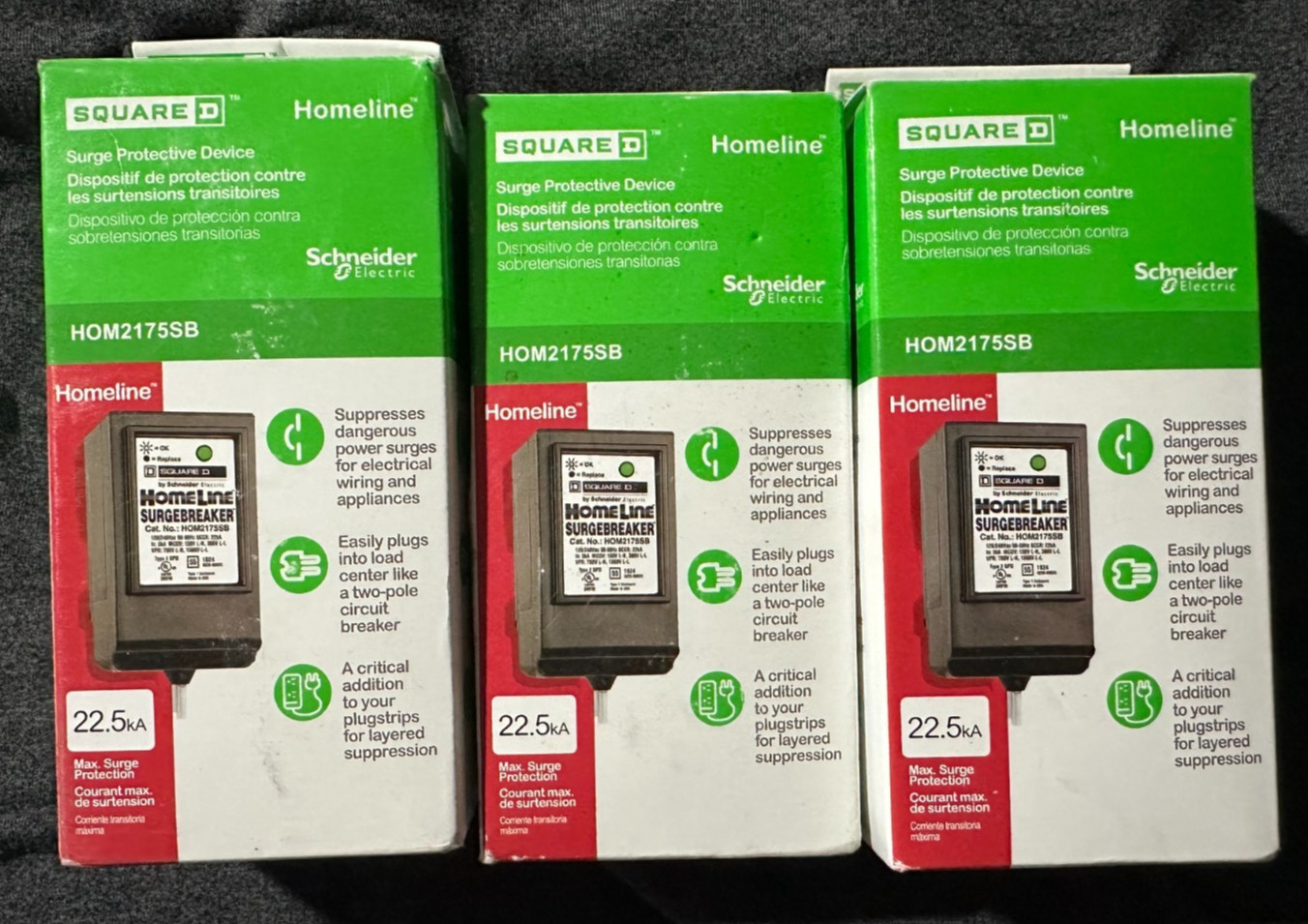 Lot of 3 – NEW Square D HOM2175SB Homeline Surge Protective Device 22.5kA