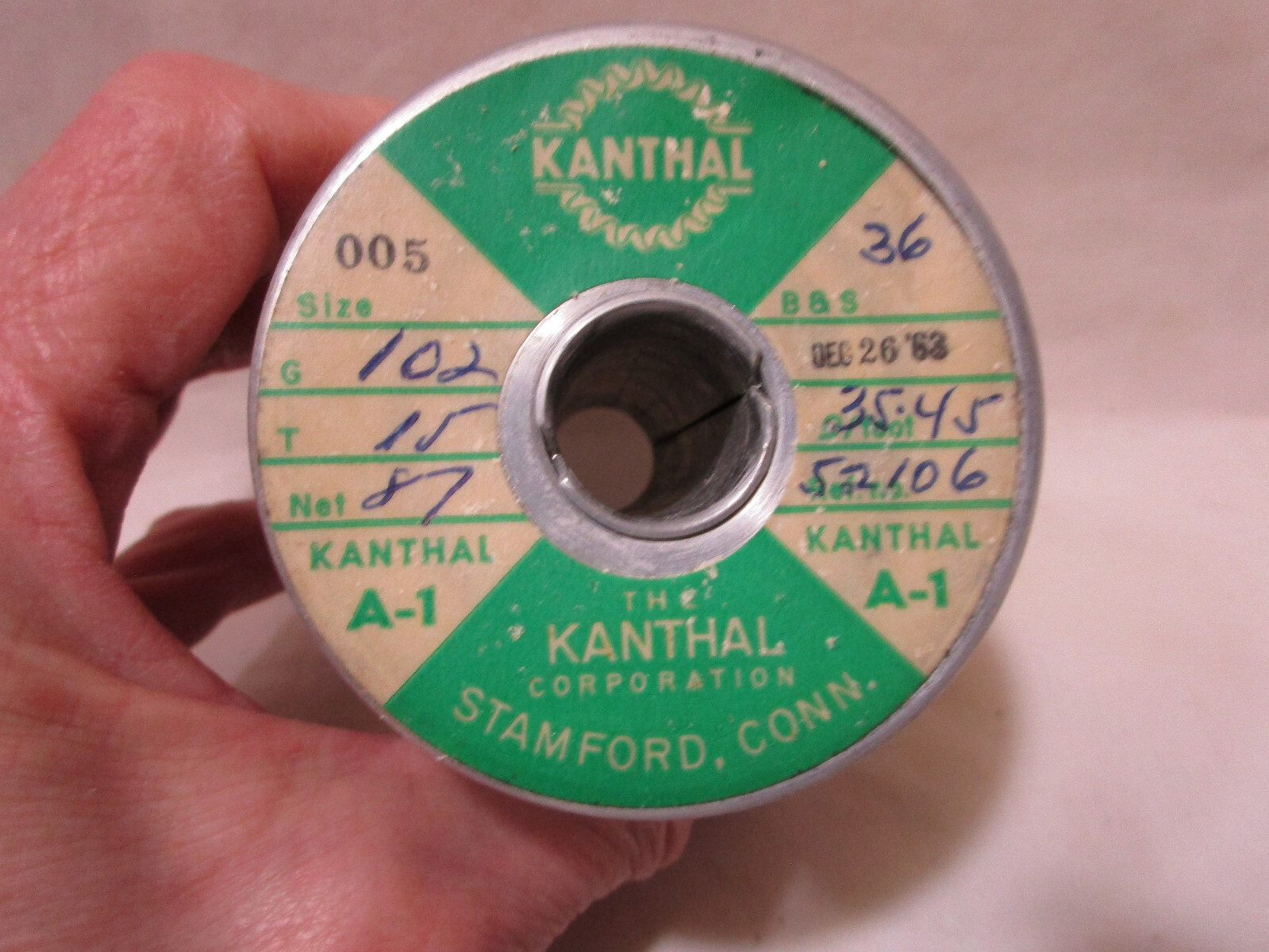 NOS KANTHAL A-1 Bare Resistance Wire, 36AWG, .87 Pounds, about 14,300 Feet