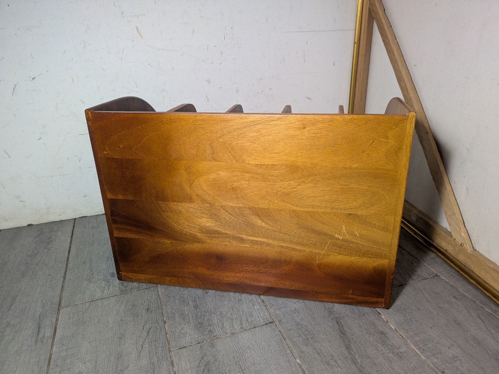 Vintage Mid Century Danish Modern Mahogany Wood Desk Organizer Mail Sorter H66