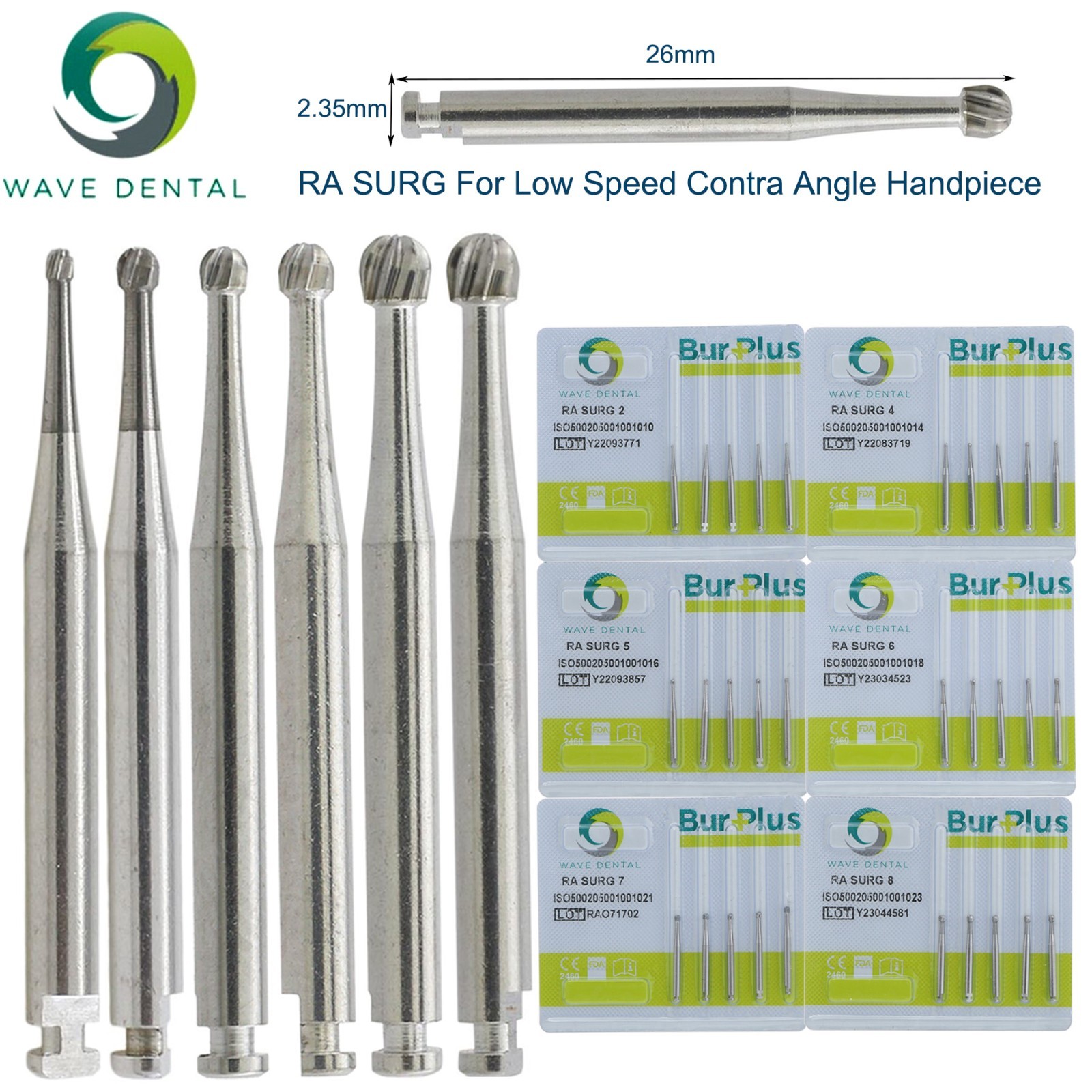 Wave Dental Burs Carbide Surgical Round Latch 26/34mm RA Slow Speed Contra Angle