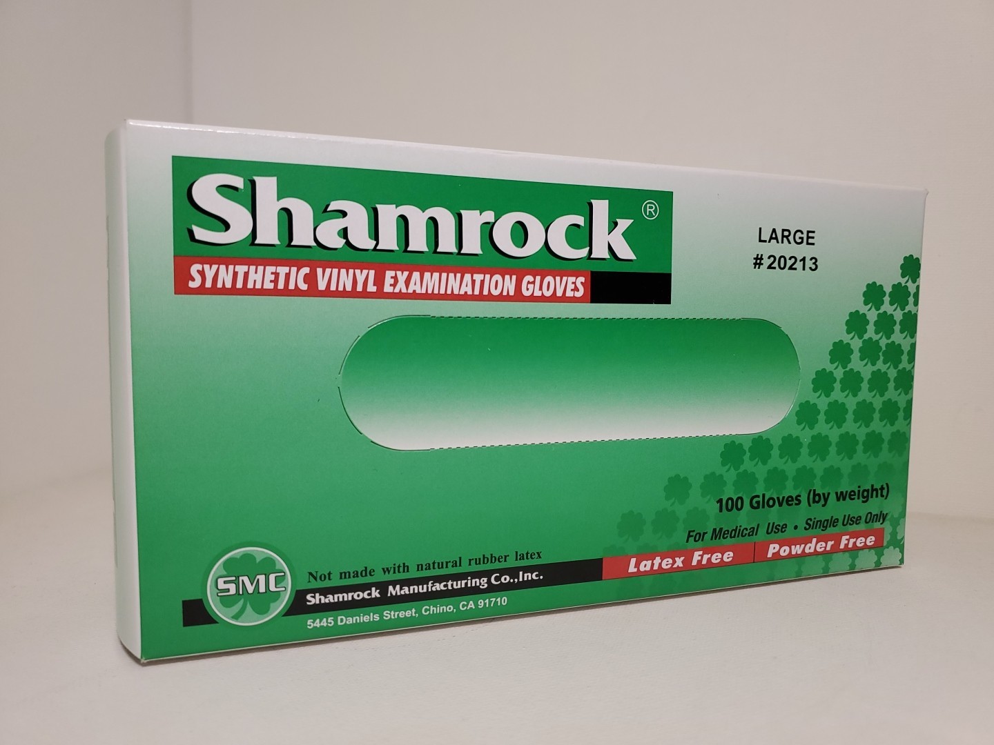 Shamrock Medical Vinyl Examination Gloves, Powder Free, Disposable 100pcs Large