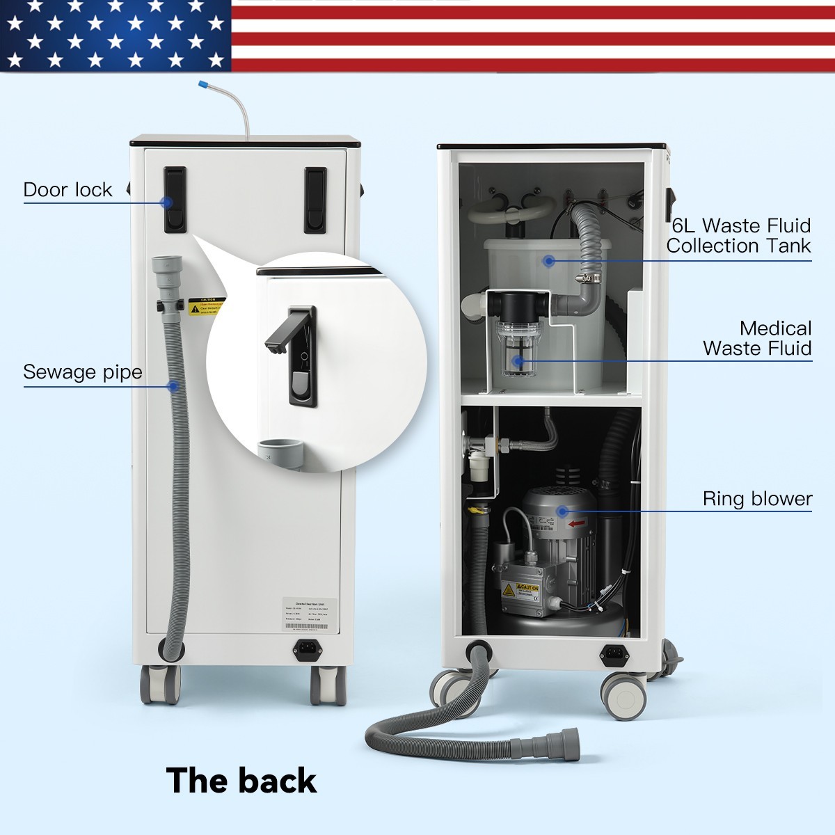 Portable Dental Mobile Suction Unit System Negative Pressure Pump High Volume