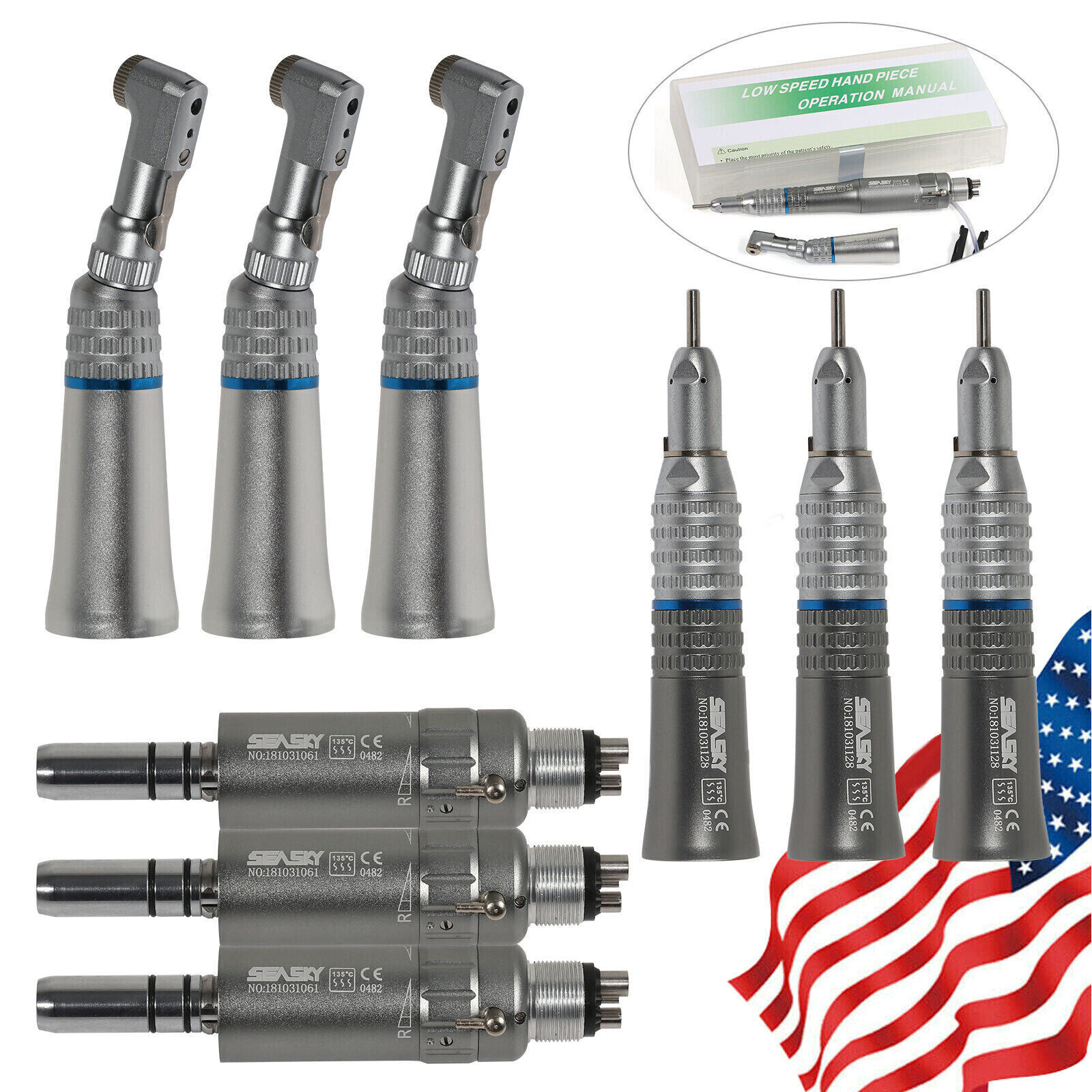 NSK Style Dental Slow Low Speed Handpiece Straight Contra Angle Air Motor 4H/2H