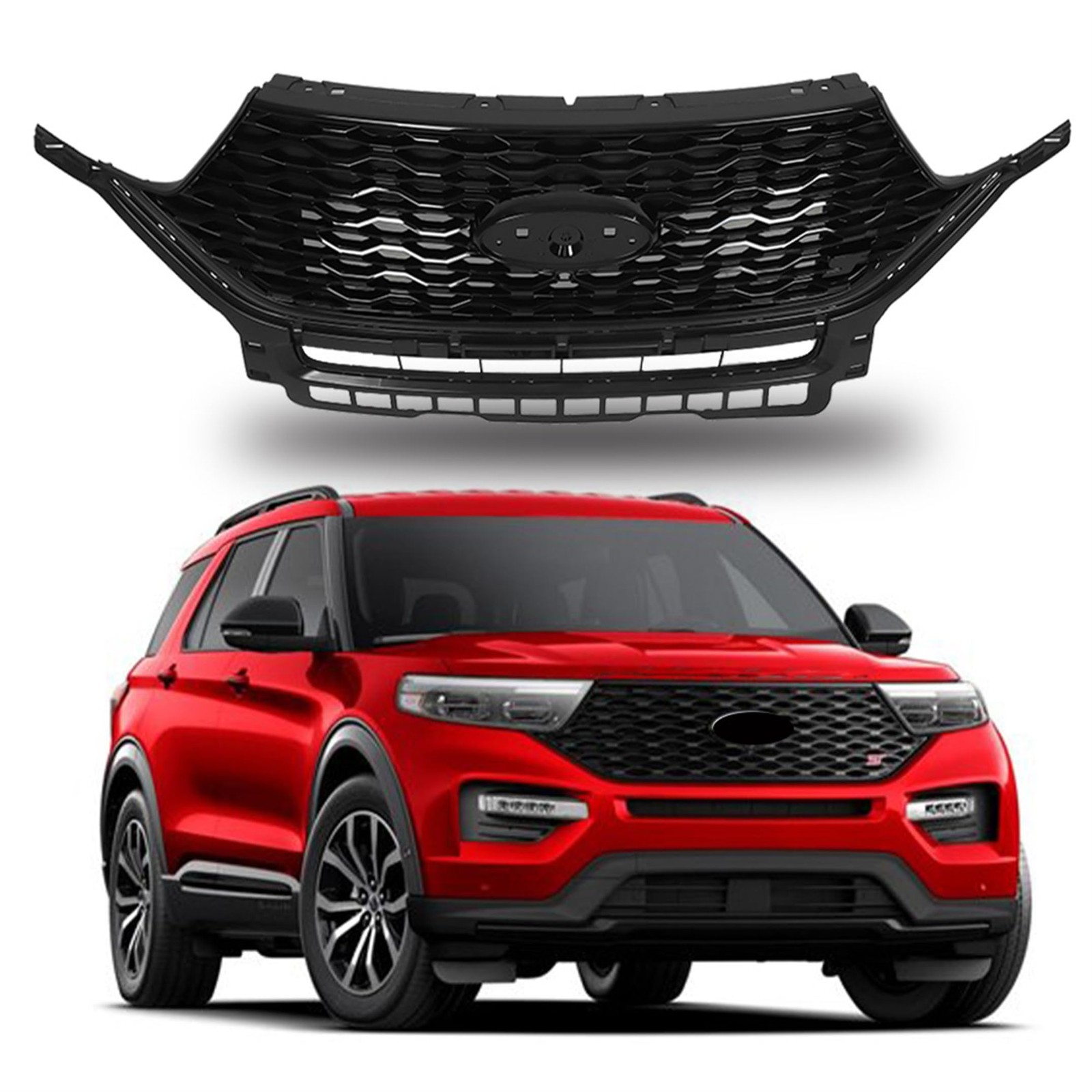 Black Front Bumper Grille Glossy Honeycomb Style Explorer ST 2020 2021 2022