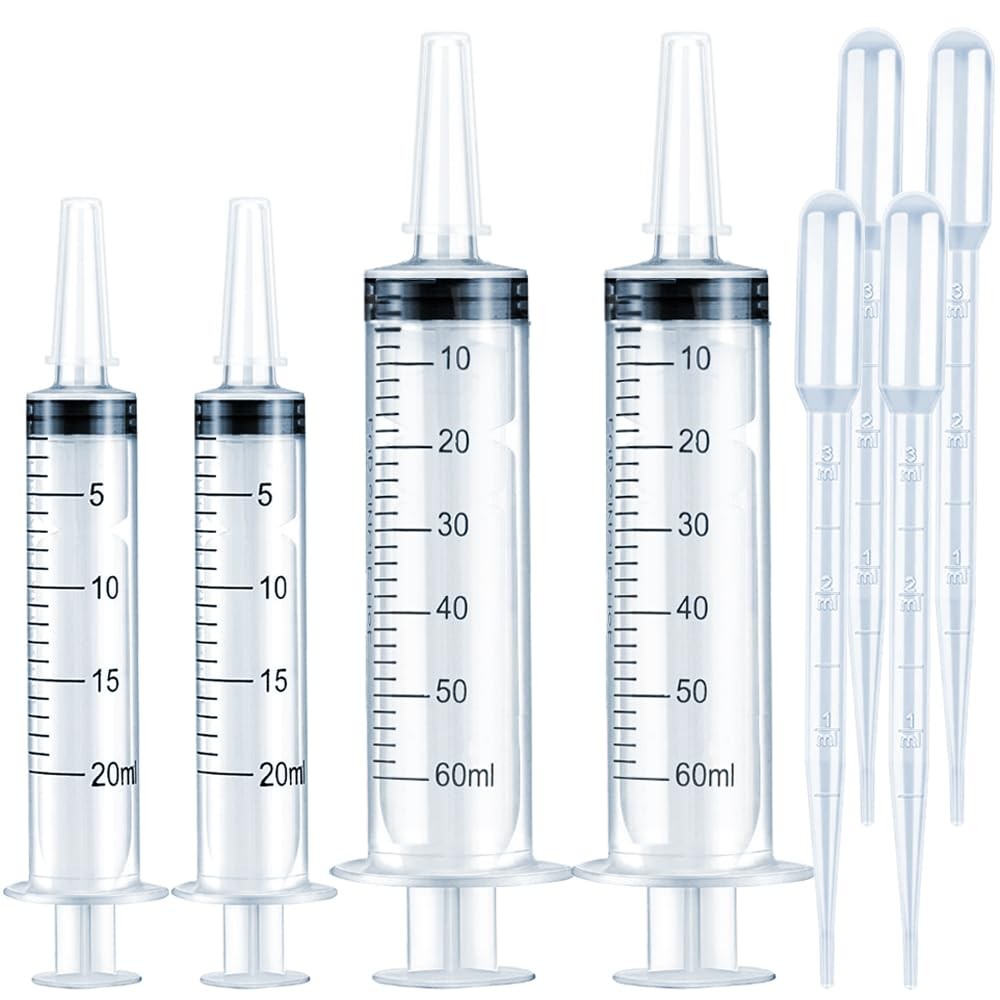 4 Pack Large Syringes for Liquid, 20ml & 60ml Plastic & 60ml, CLEAR