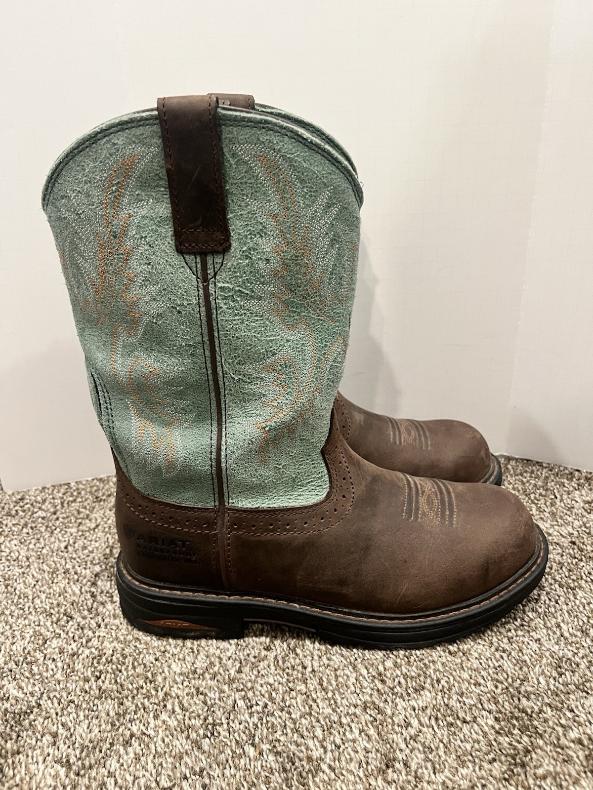 Ariat Tracey Work Boots Brown/Turquoise WP Comp Toe Womens US 8.5 B Medium EUC