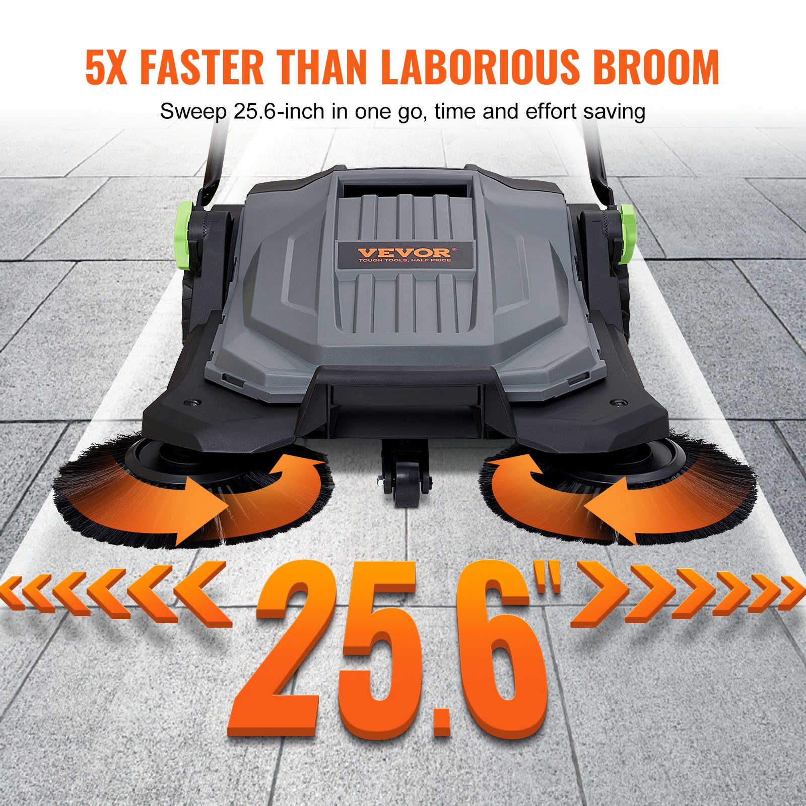 VEVOR Walk-behind Hand Push Floor Sweeper 25.6″ Width 5 Gallon Waste Container