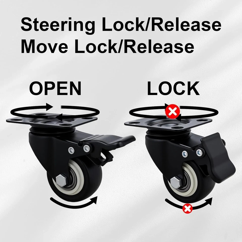 2 Inch Wheel Casters,Set of 4 Heavy Duty Casterswith BrakeNo Noise Locking Pol