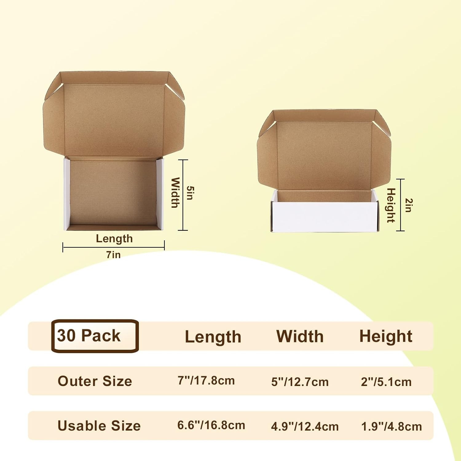30 Pack 7x5x2 White Corrugated Mailer Boxes Cardboard Shipping Cartons