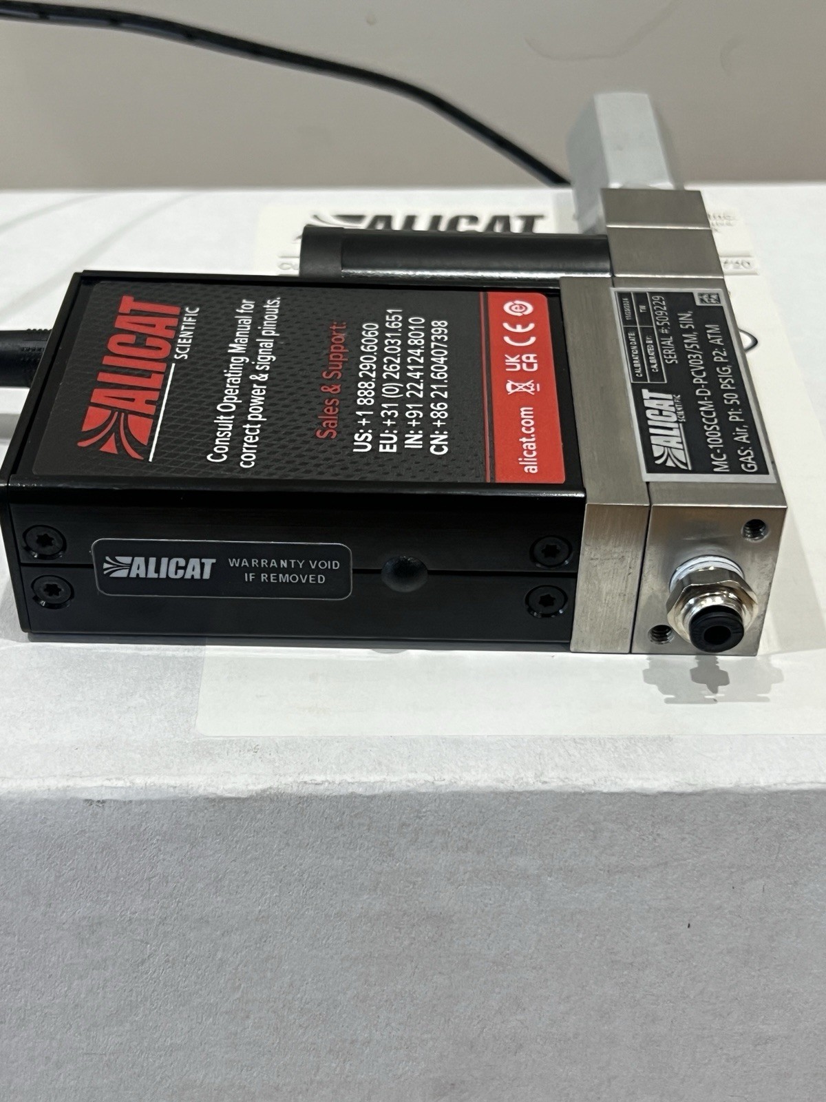Alicat Scientific Digital MC-100SCCM-D-PCV03/5M Air Pneumatic Flow Control Meter