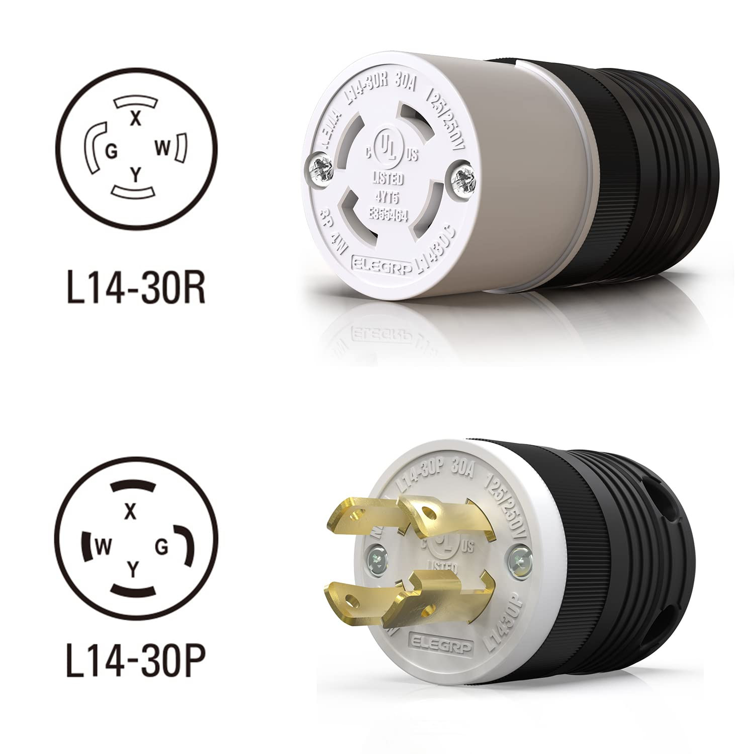 NEMA L14-30R Locking Connector, Generator Twist Lock Adapter Female Connector, 3