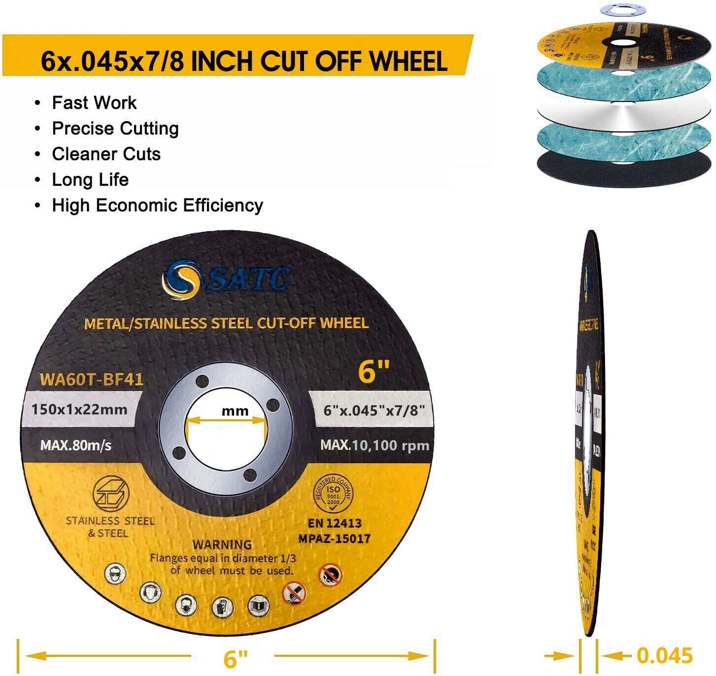 50 Pack 6 inch Cut-Off Wheels Angle Grinder Stainless Steel & Metal Cutting Disc