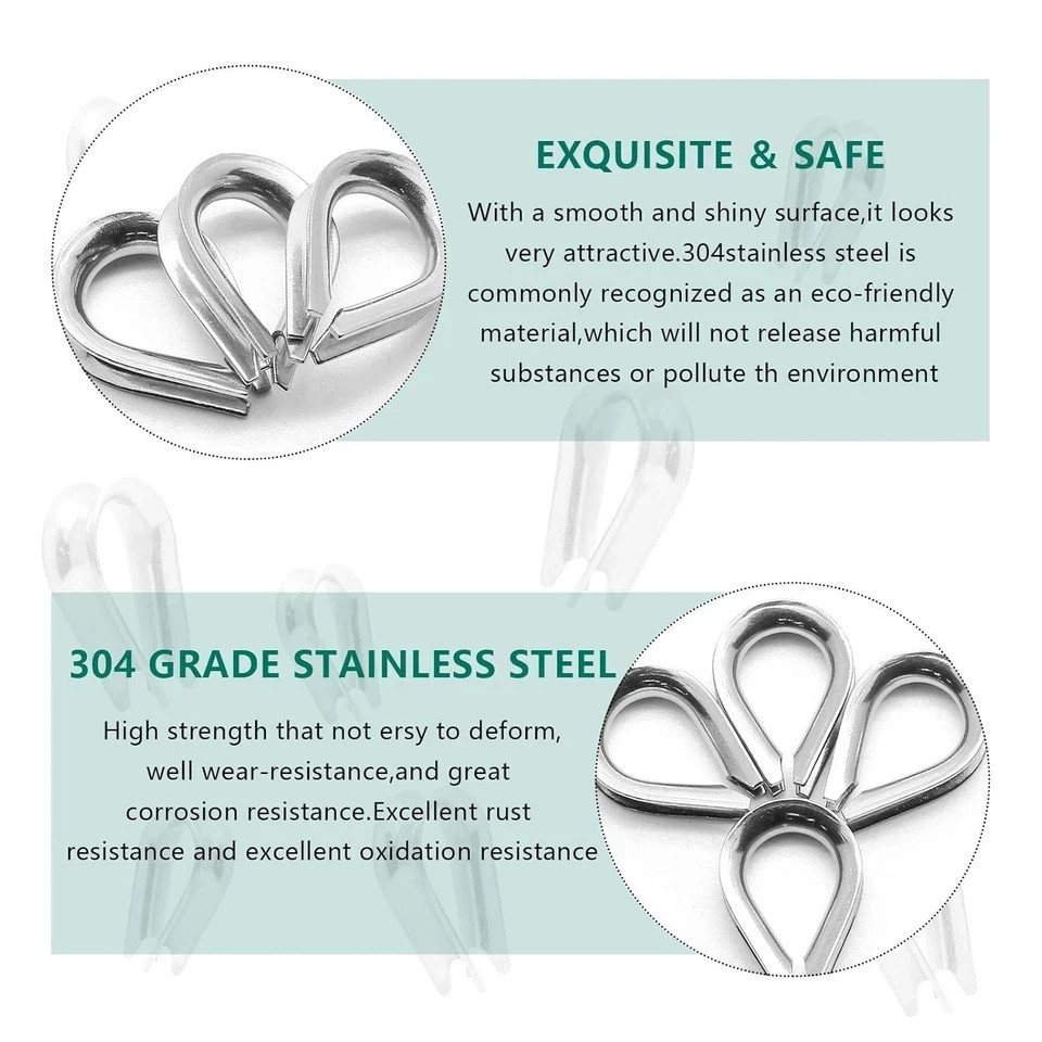 M5 Stainless Steel Thimble for 5/32″ – 3/16″ Dia Wire Rope Cable Thimbles -20Pcs