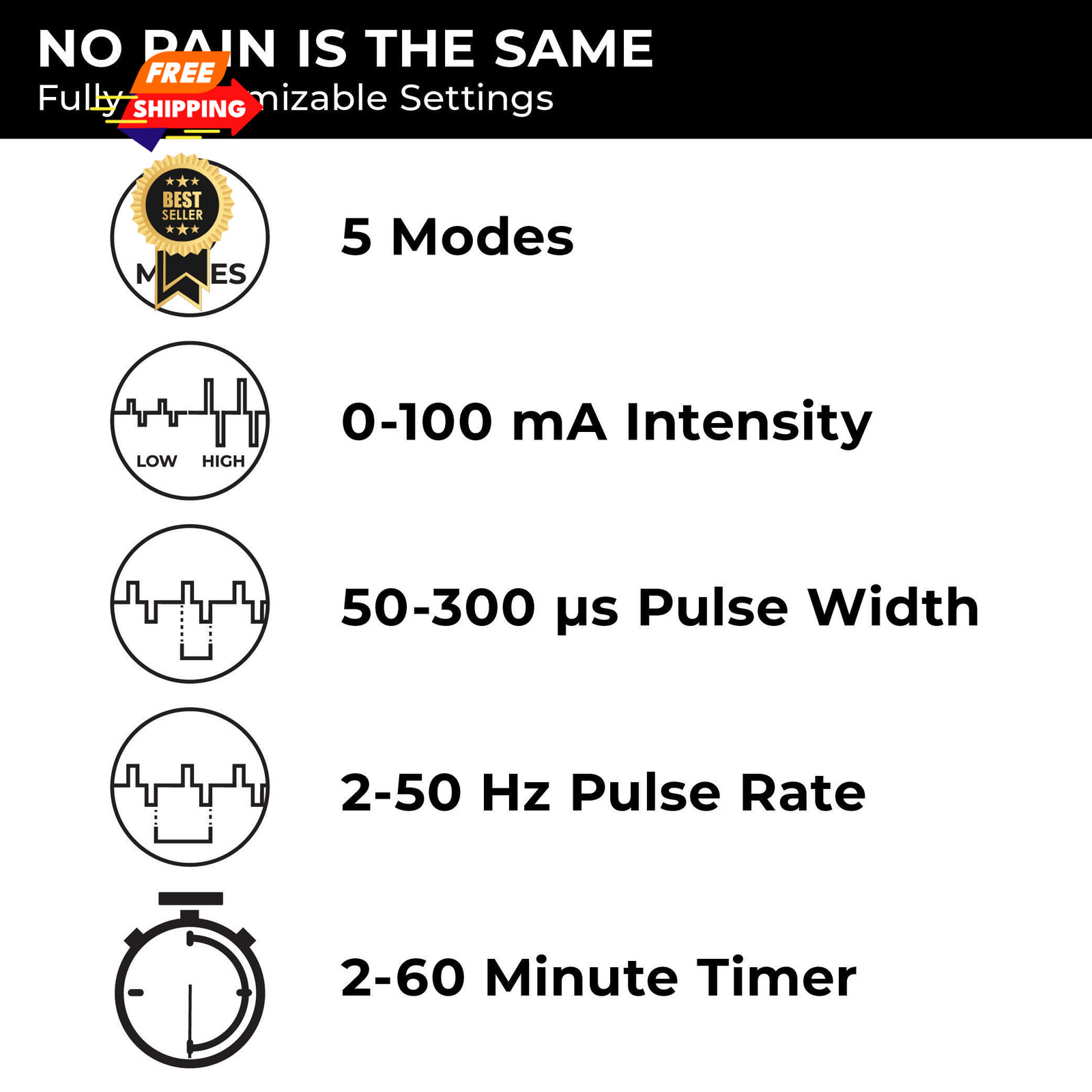 TENS 7000 Digital Unit with Accessories – Muscle Stimulator Black