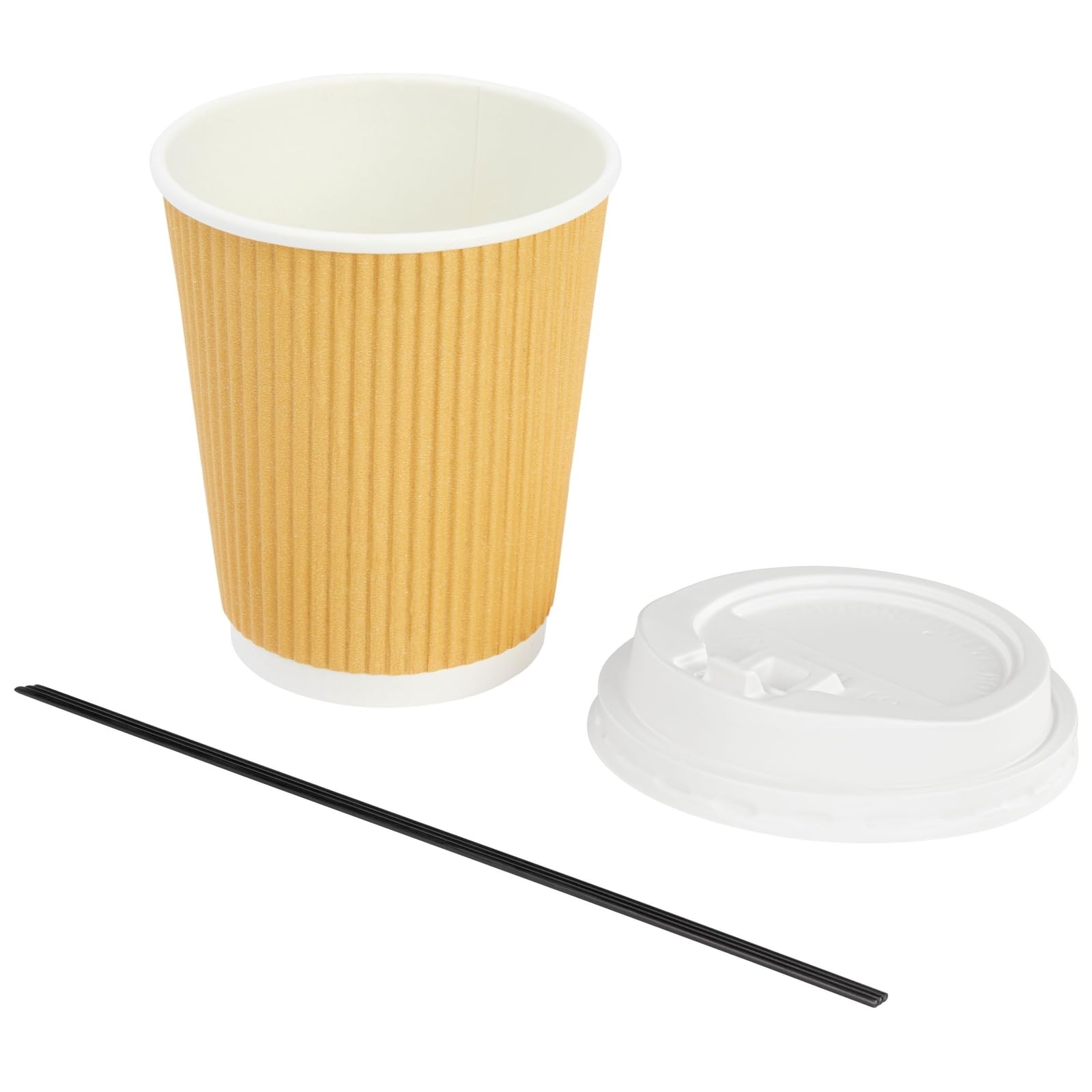 Juvale Disposable Coffee Cups with Lids & Straws 50 Count (Pack of 1), Brown