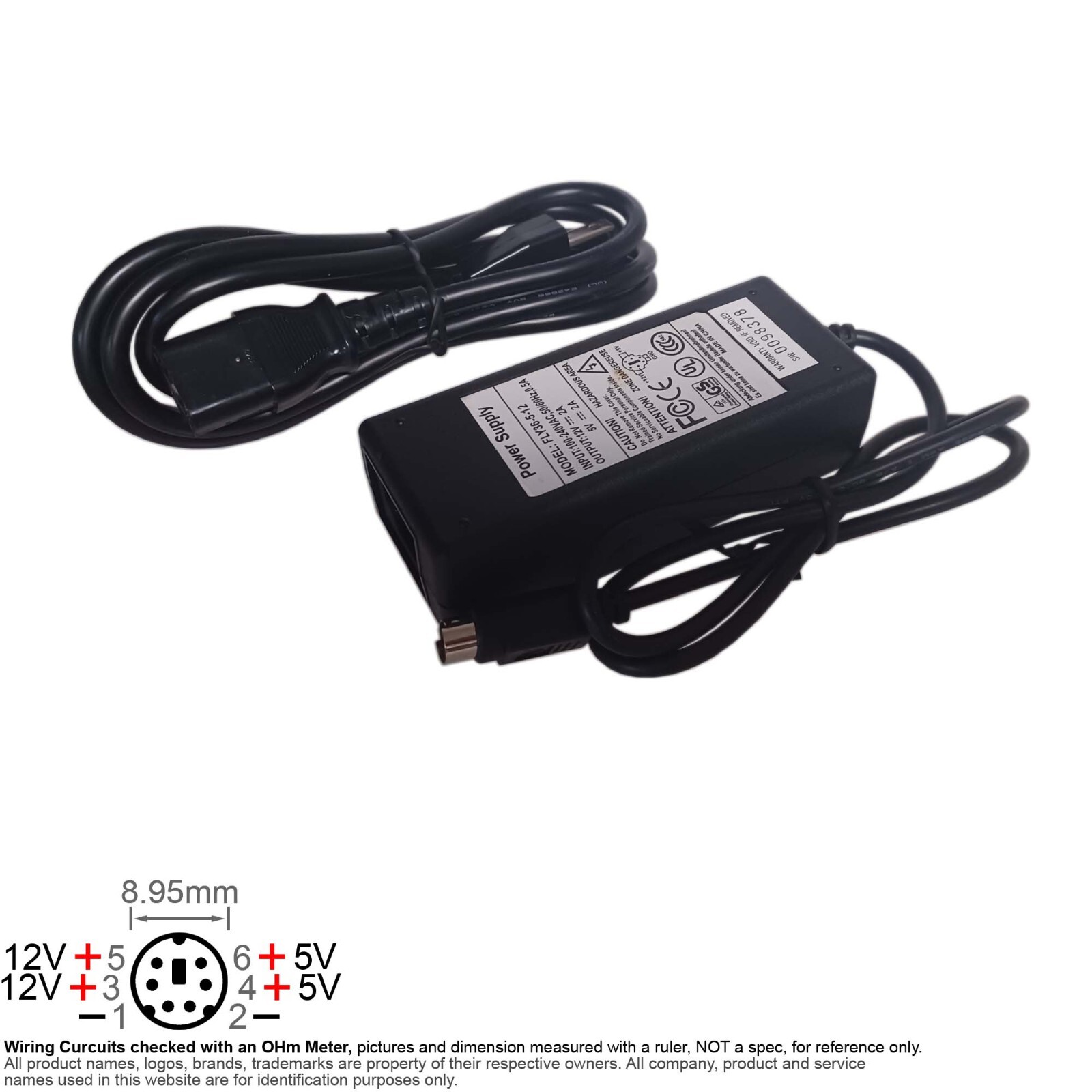 Power Adapter AC DC Round MD 6-Pin DC12V DC5V 12V 5V 2.0A 34W FLY36-5-12