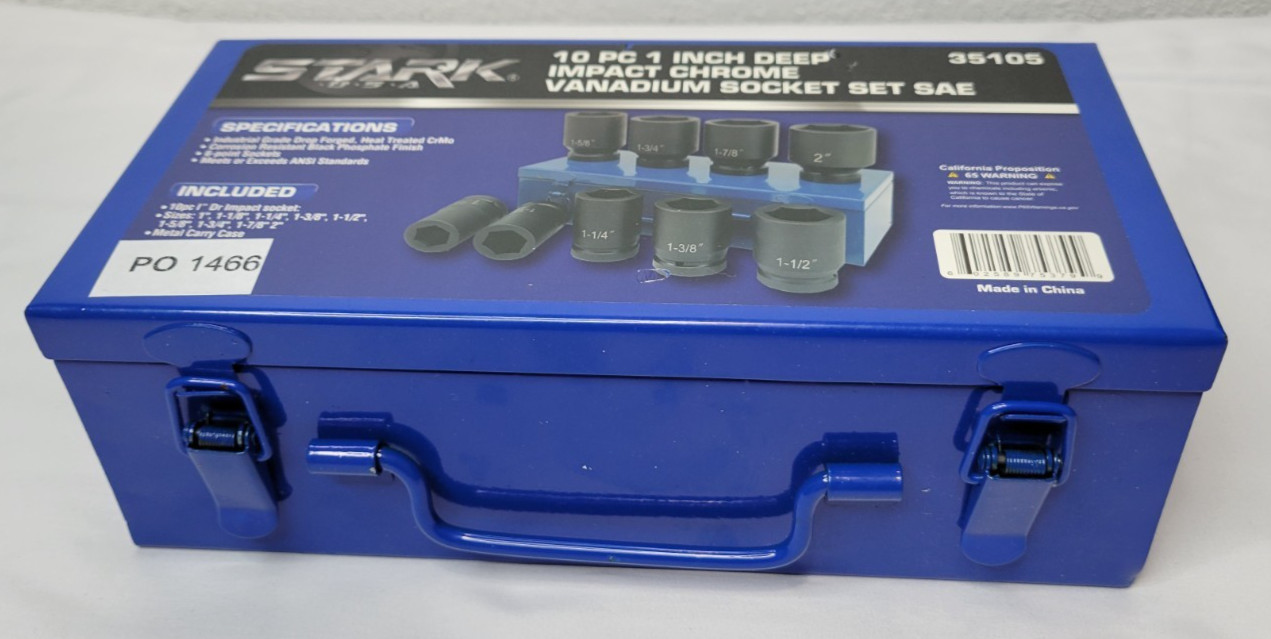 Stark USA 35105 10pc 1″ Drive Deep Impact Socket Set SAE CR-MO Metal Case *Read*