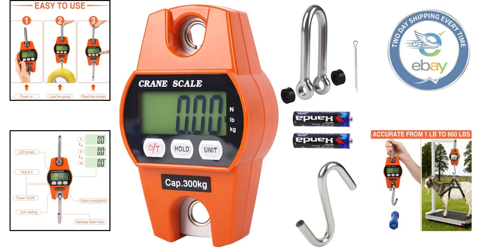 Accurate 660lb/300kg Digital Crane Scale – Ideal for Fishing & Garage Use