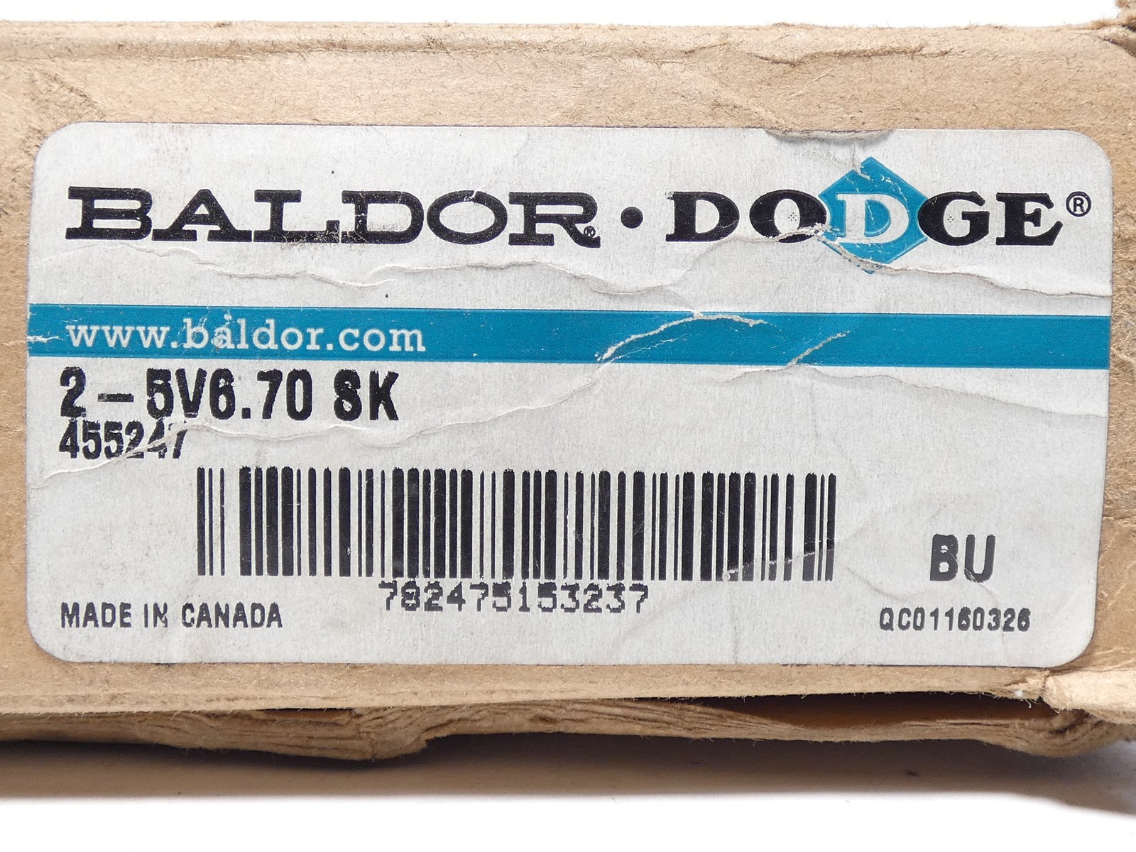 Dodge Baldor 2-5V6.70-SK 2-Groove V-Belt Sheave – NEW Surplus!