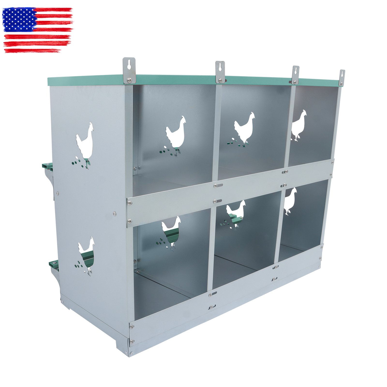 Chicken Nesting Boxes 6 Compartment Metal Poultry Nest Box Wall Mount For Hens
