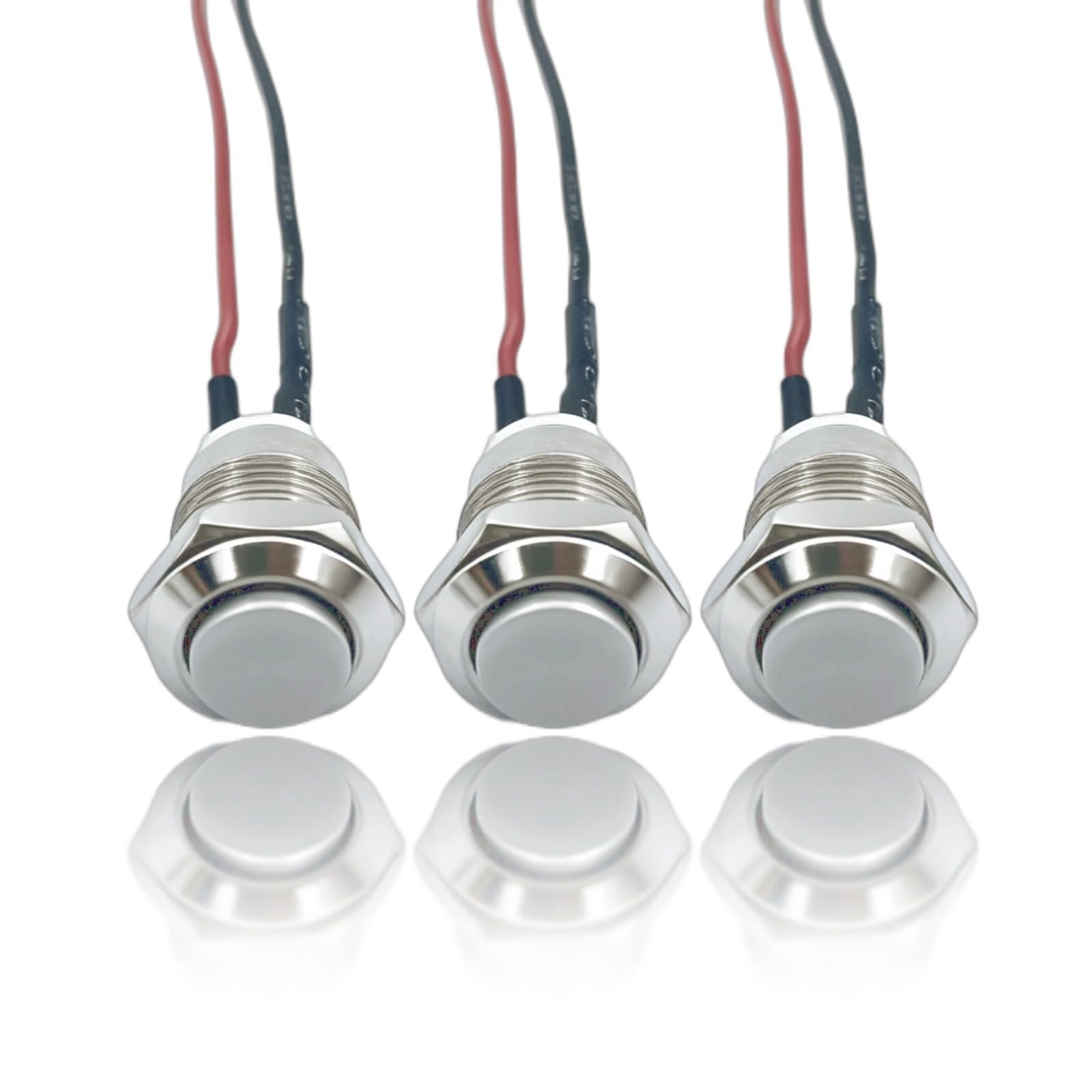 12mm Momentary Push Button Switch, Waterproof Metal High Head, Pre-Wired