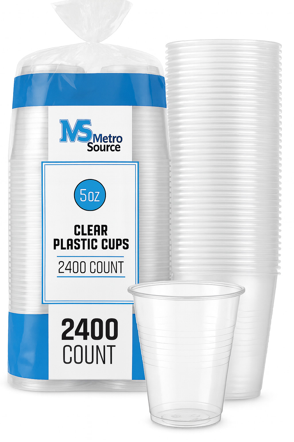 Metro Source 5 oz Clear Plastic Cups 2400 Ct | Disposable Drinkware for Parties