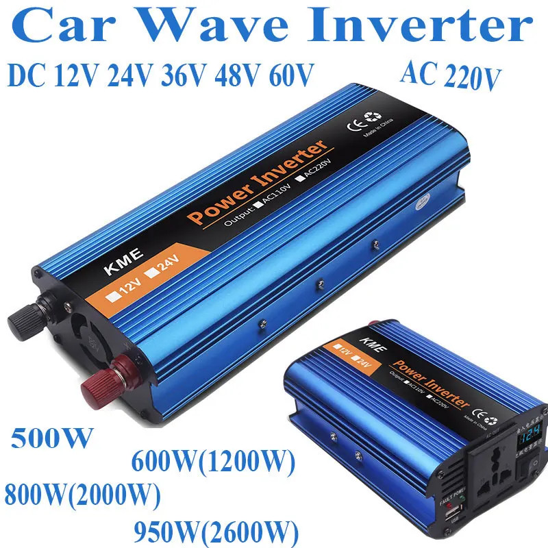 Car Power Inverter DC 12V 24V 36V 48V 60V to AC 220V 500-2600W Durable Converter