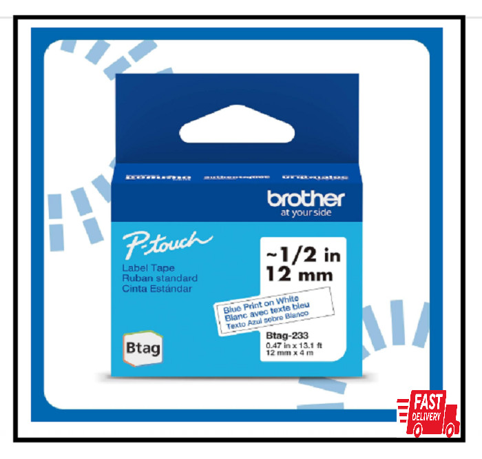 Brother Genuine P-Touch Btag BTAG233 Blue on White Label Tape