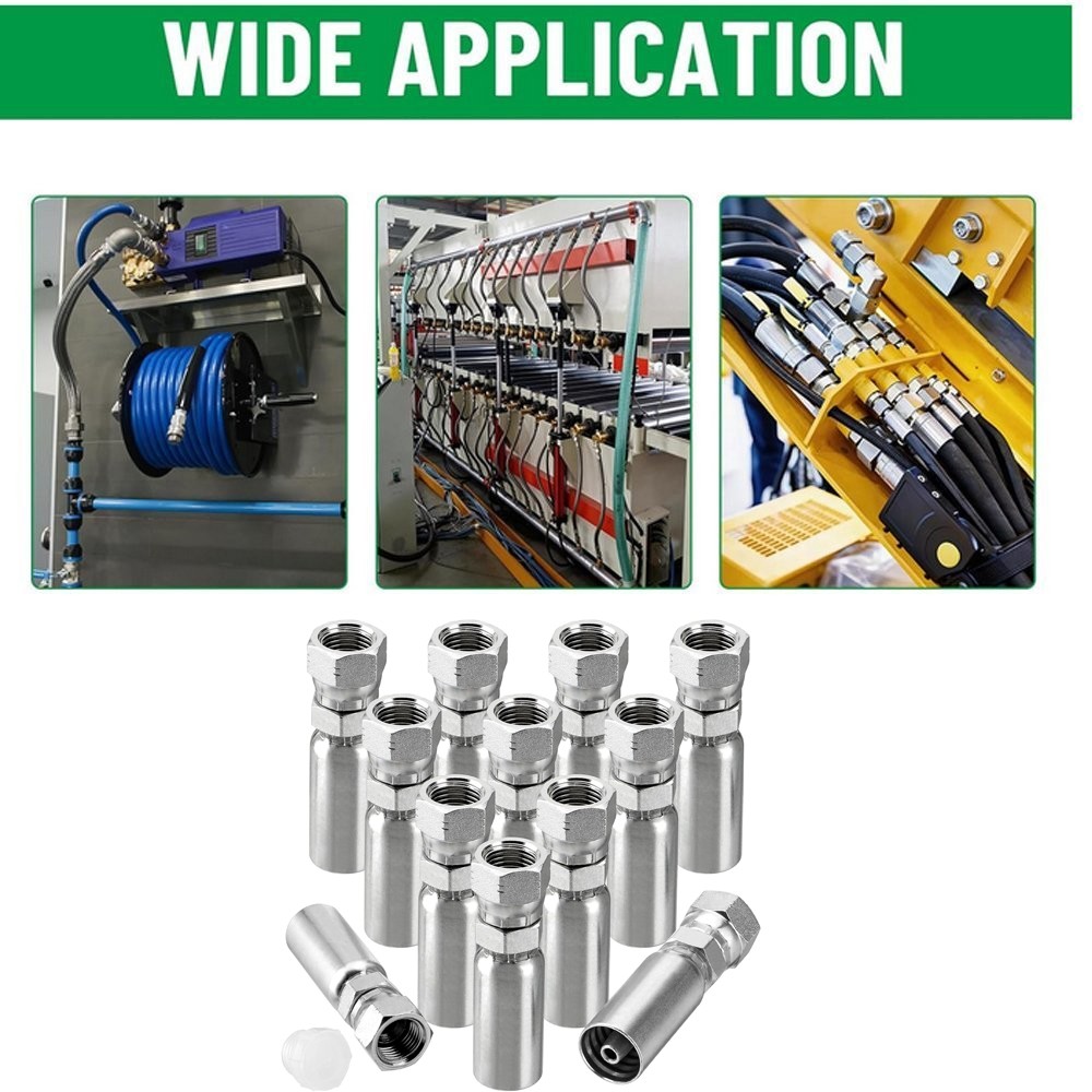 12 Pack 3/8″ Hydraulic Hose End Fittings: 3/8″ I.D. Hose x 3/8″ JIC 37° Female