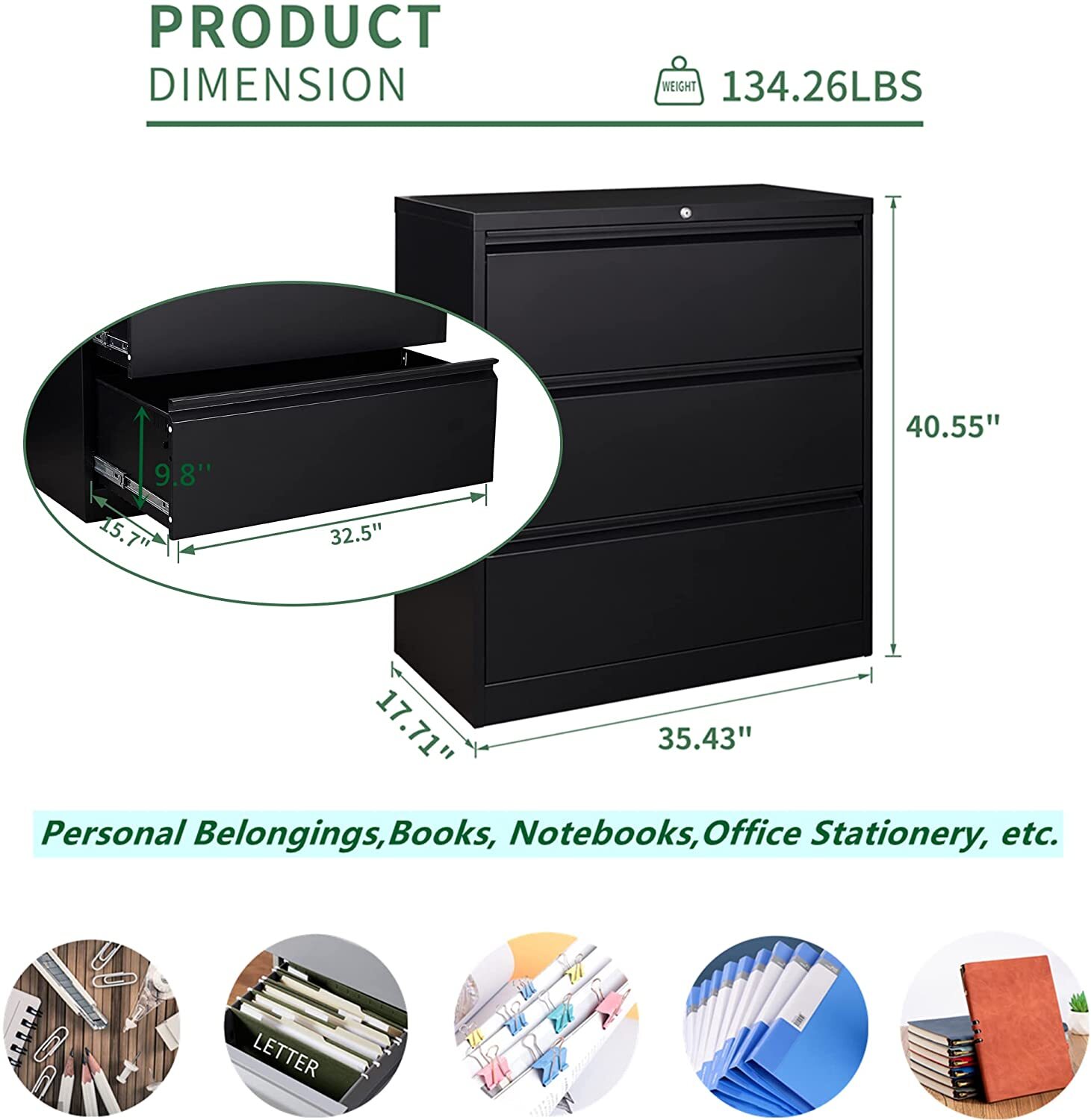 Metal Storage Lateral File Cabinet with Lock Office Home Assembly Required
