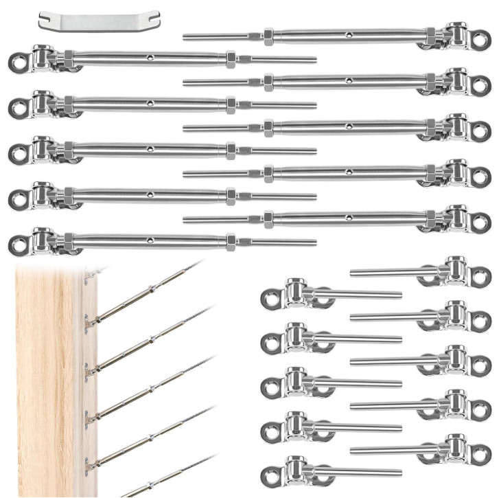 Kit 20 piezas barandilla cable 1/8 acero inox T316 tensor ajustable 180°, Nuevo