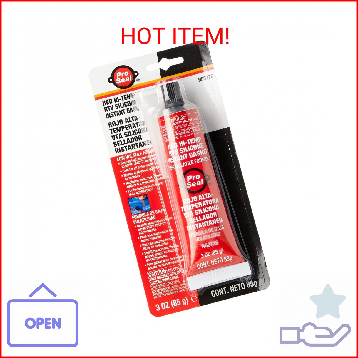 RTV Silicone Sealant, 3 oz Tube, Red (80726)
