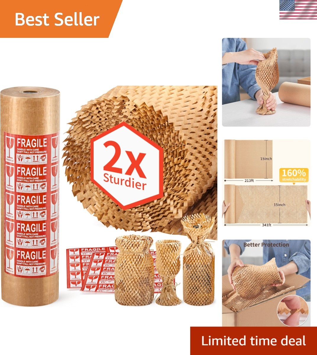 Honeycomb Packing Paper Bubble Wrap Roll 15x213ft Eco-Friendly Moving Supplies