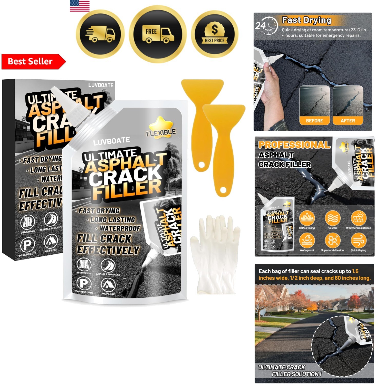 Asphalt Crack Filler 24.7oz Self Leveling Waterproof Driveway Sealant