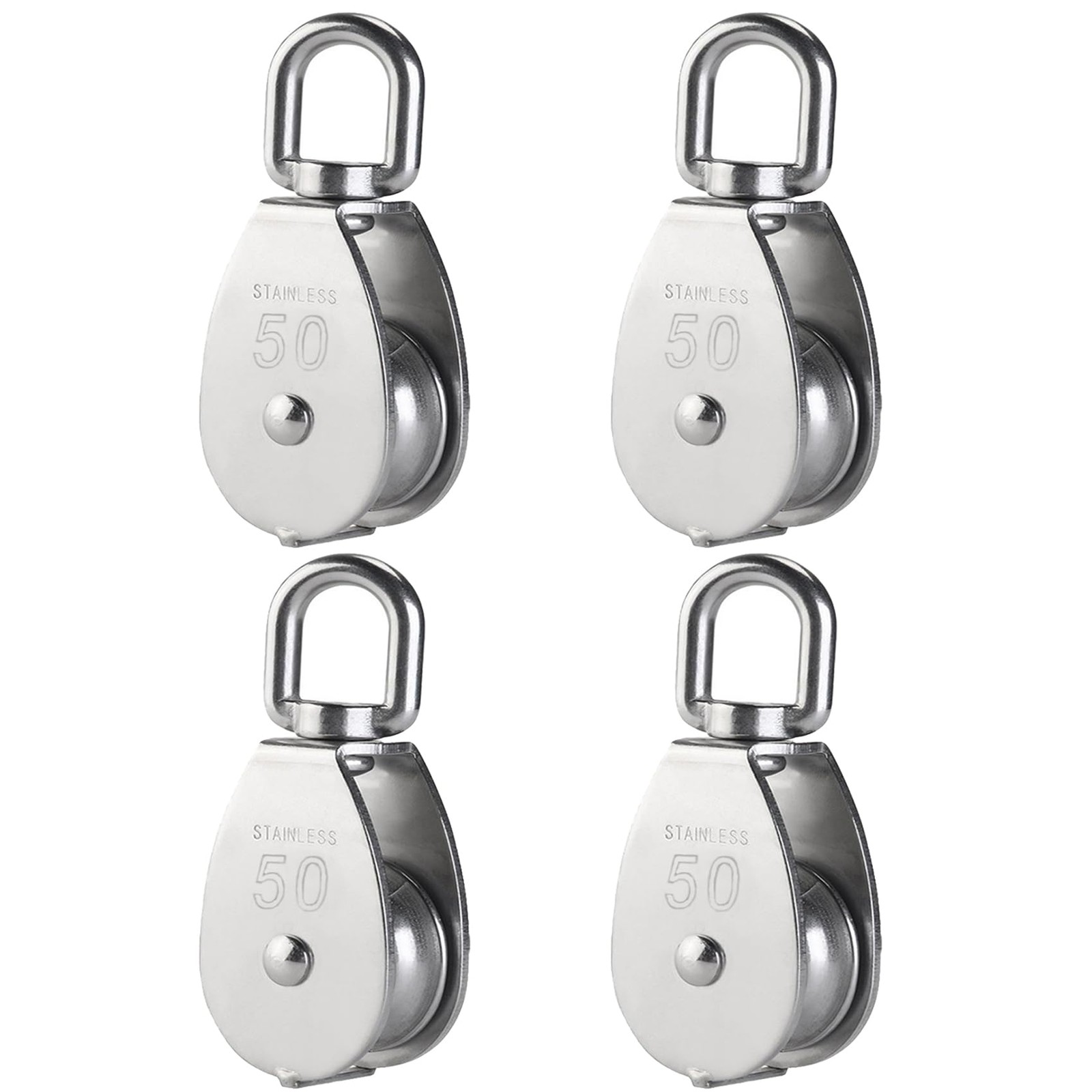 YAMASO,4Pcs 304 Stainless Steel M50 Silver Single Pulley Block Wire Rope Hang…