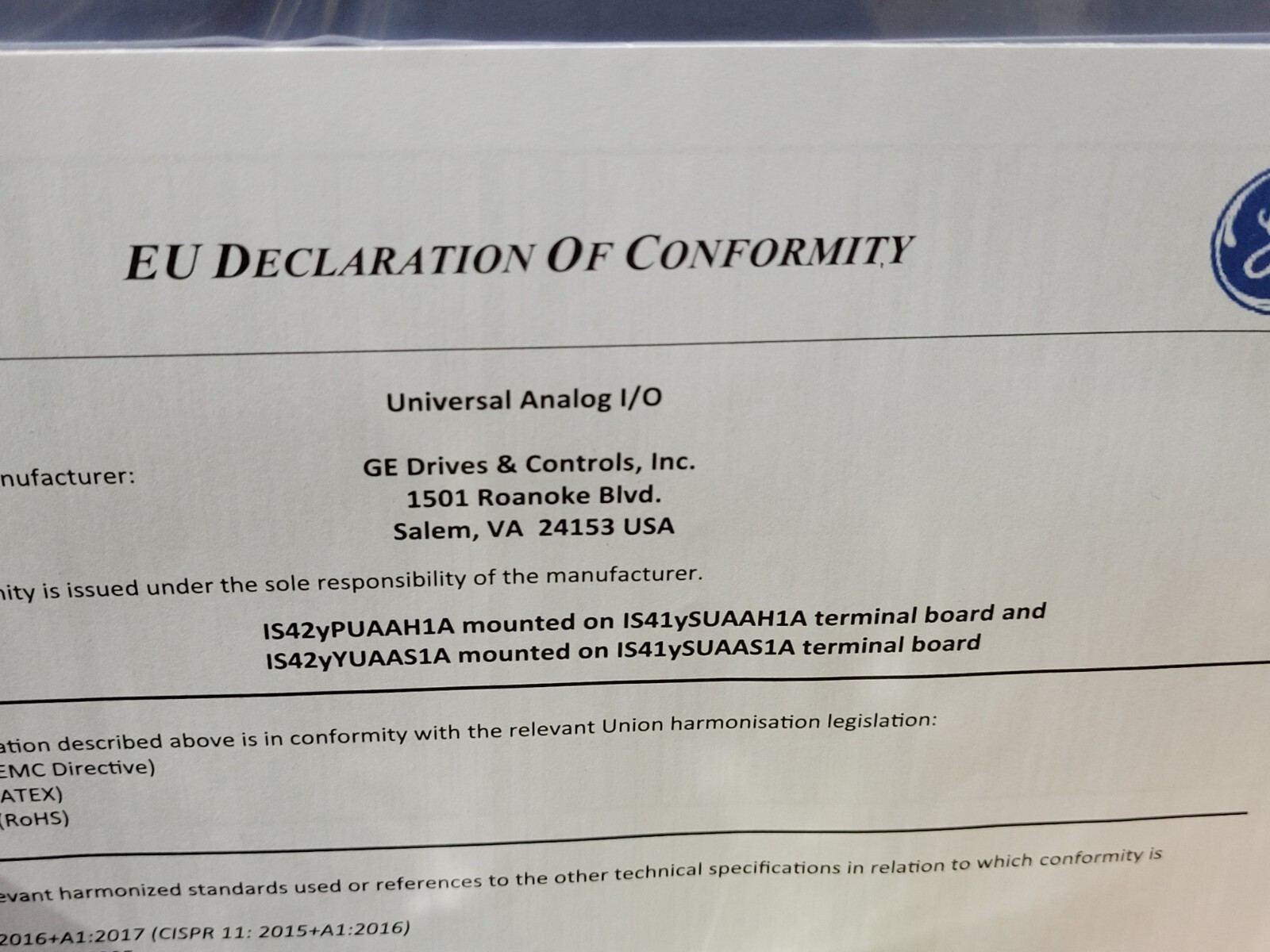 GE IS430SSUAH1A Mark VIeS Universal Analogue Input /Output YUAAS1A
