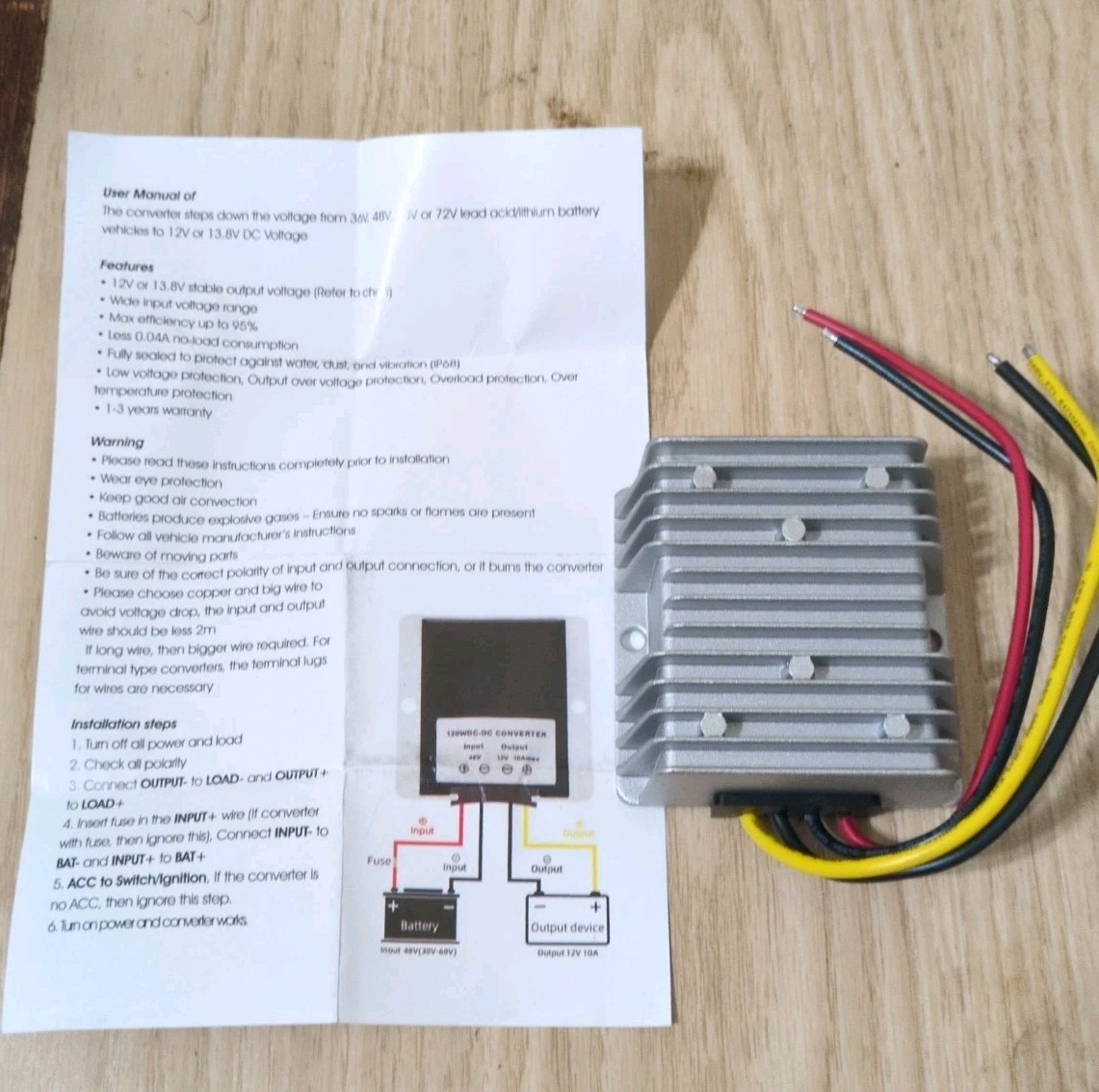 Kohree 240W DC-DC Step Down Voltage Converter 36V/48V to 12V 20A Max – UNTESTED